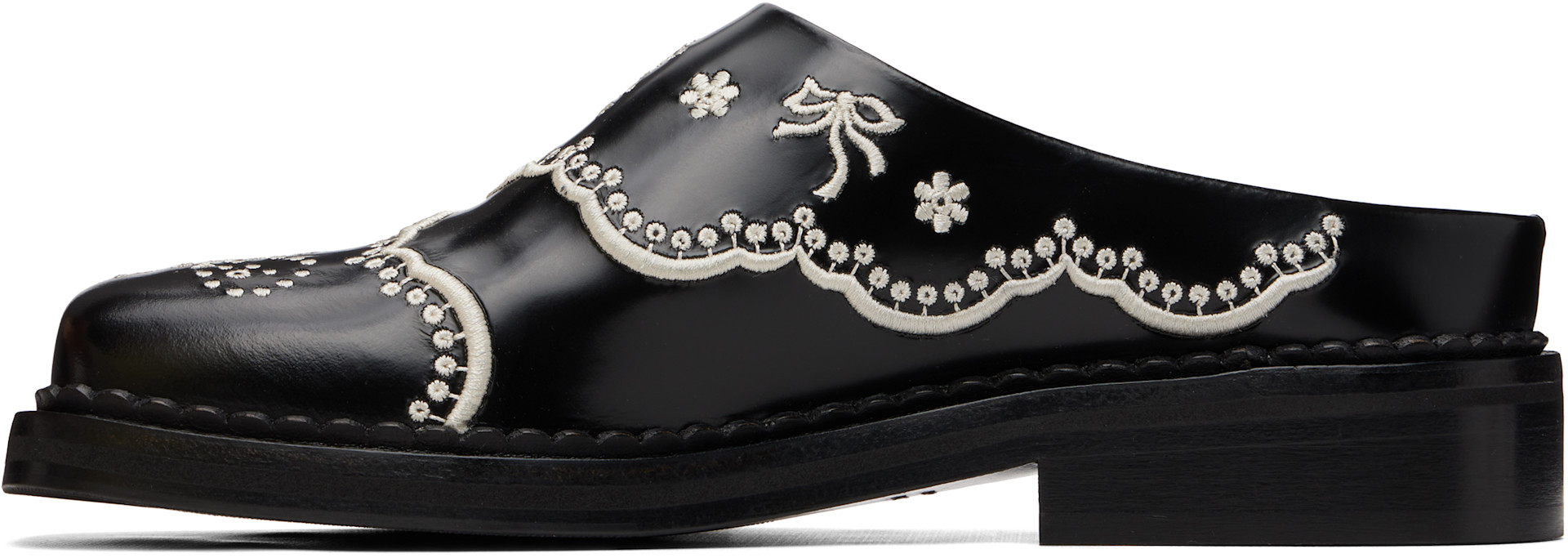 Simone Rocha: Black Floral Lace Mule Loafers | SSENSE