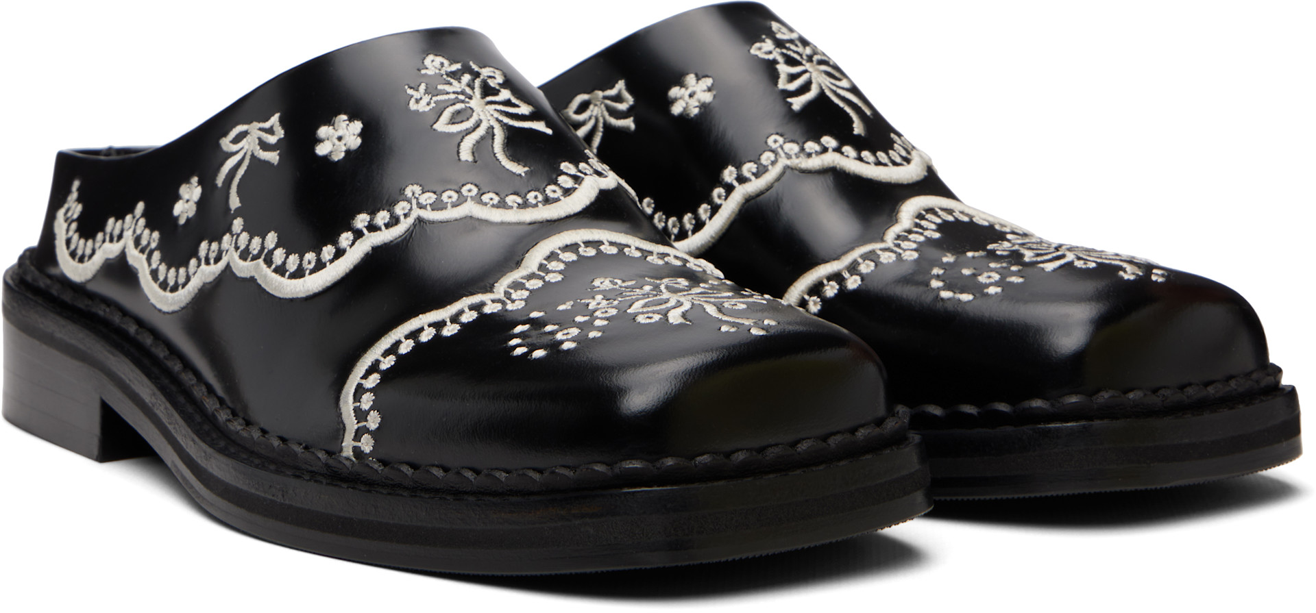 Simone Rocha: Black Floral Lace Mule Loafers | SSENSE Canada