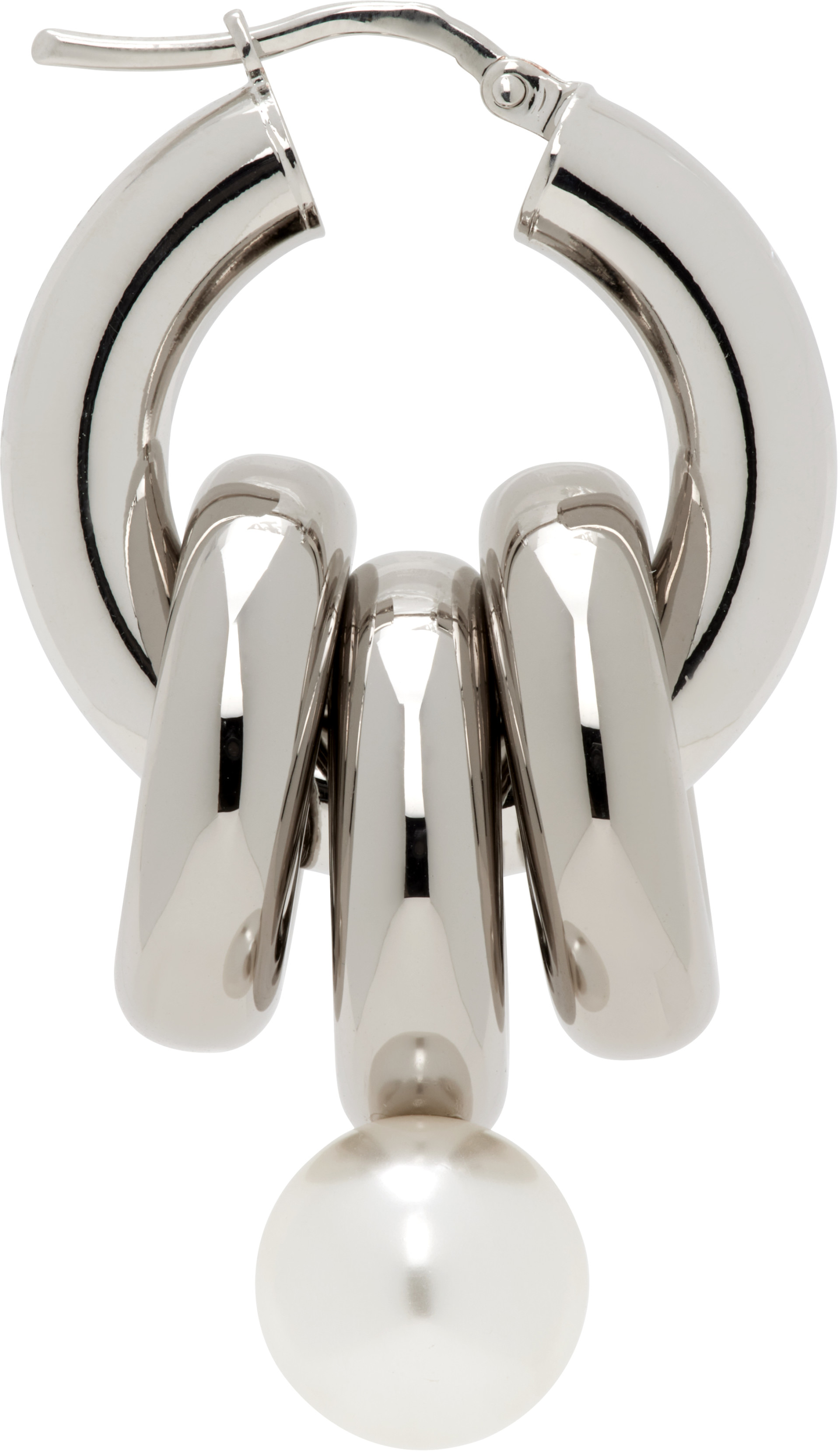  Simone Rocha ピアス Simone Rocha: Stacked Link Faux-Pearl Hoop Single Earring | SSENSE