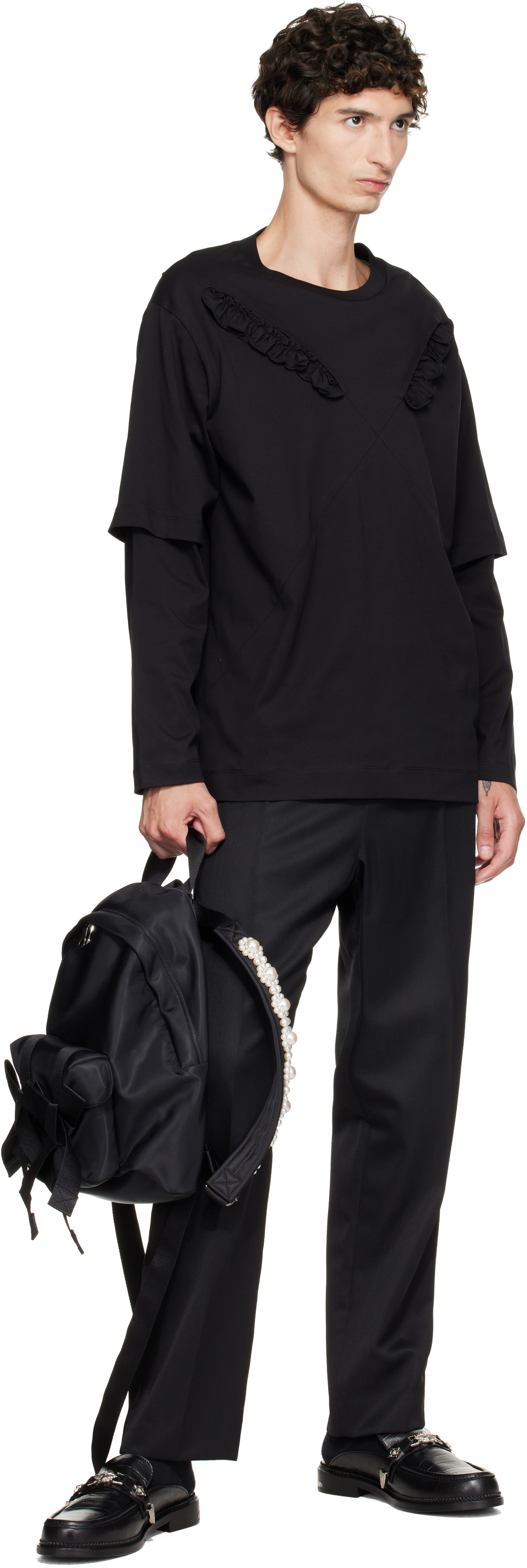 Simone Rocha - Black Beaded Utility Bow Backpack