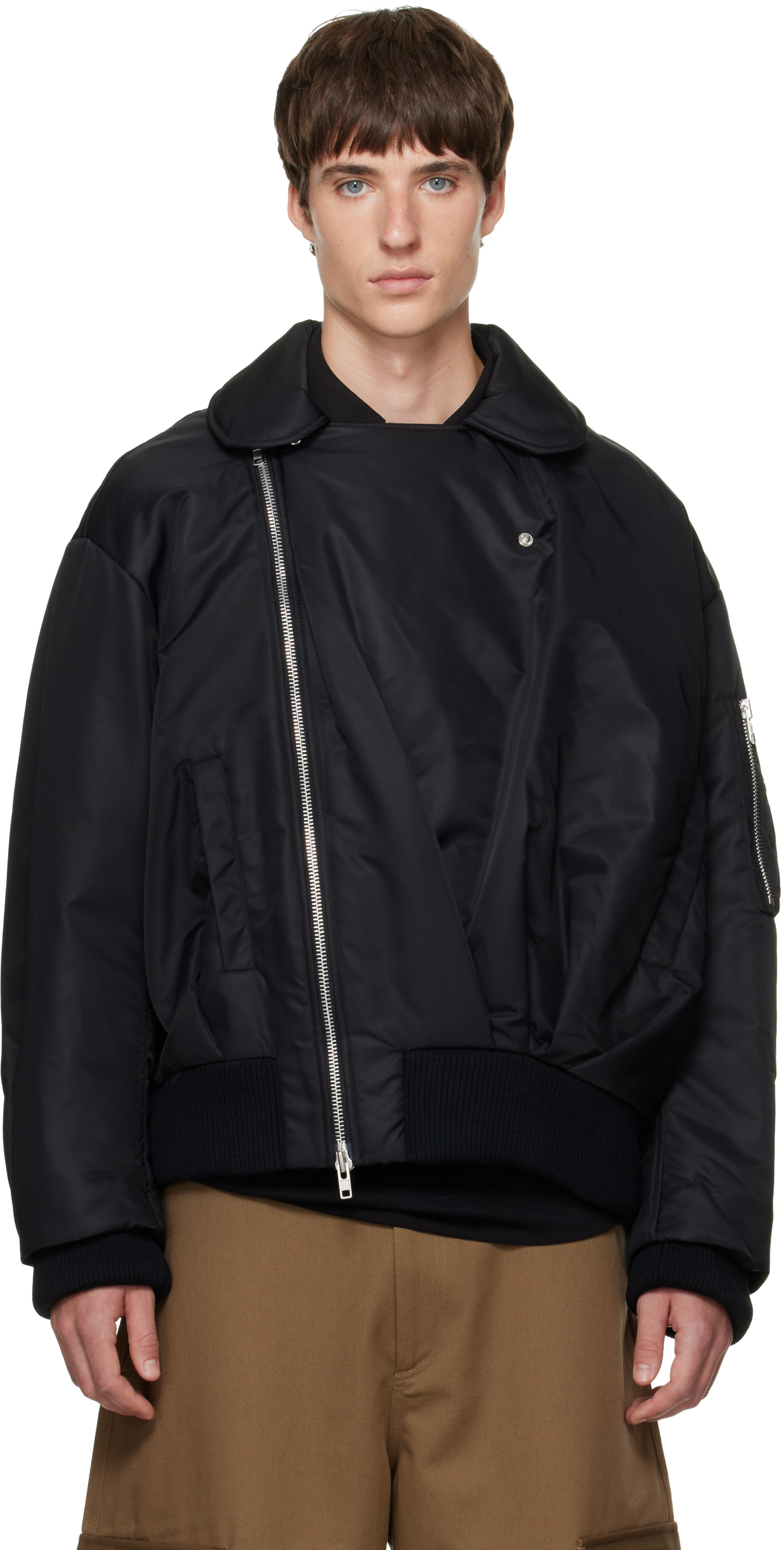 Simone Rocha - Blouson aviateur drapé noir à glissière