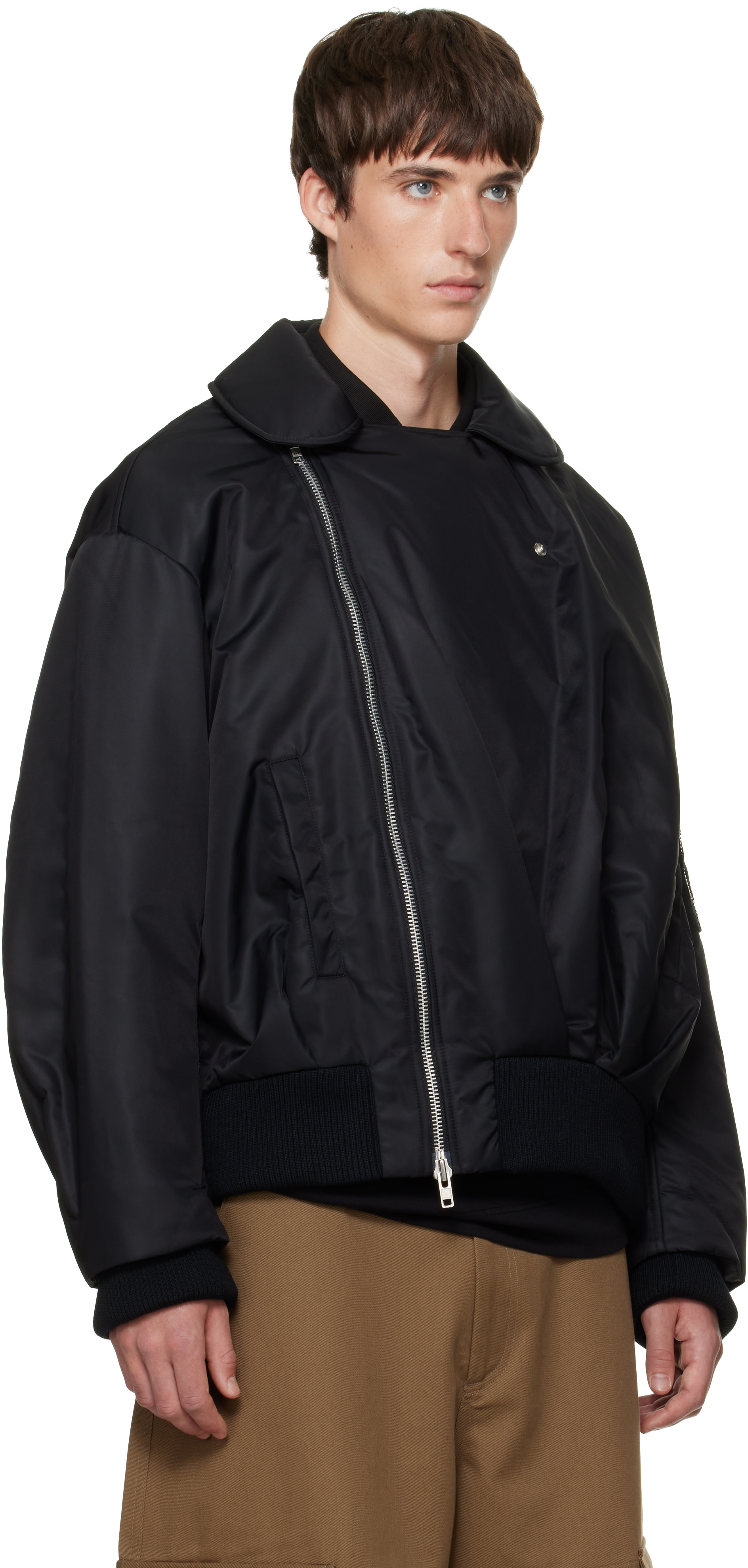 Simone Rocha - Blouson aviateur drapé noir à glissière