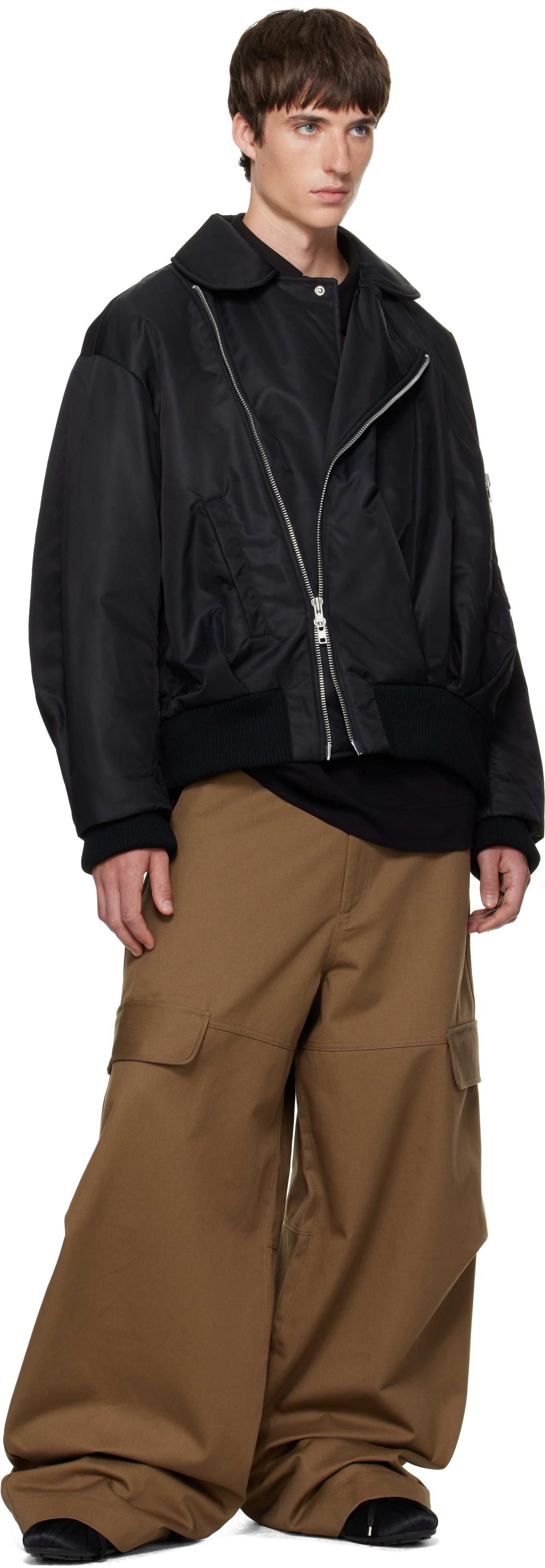 Simone Rocha - Blouson aviateur drapé noir à glissière