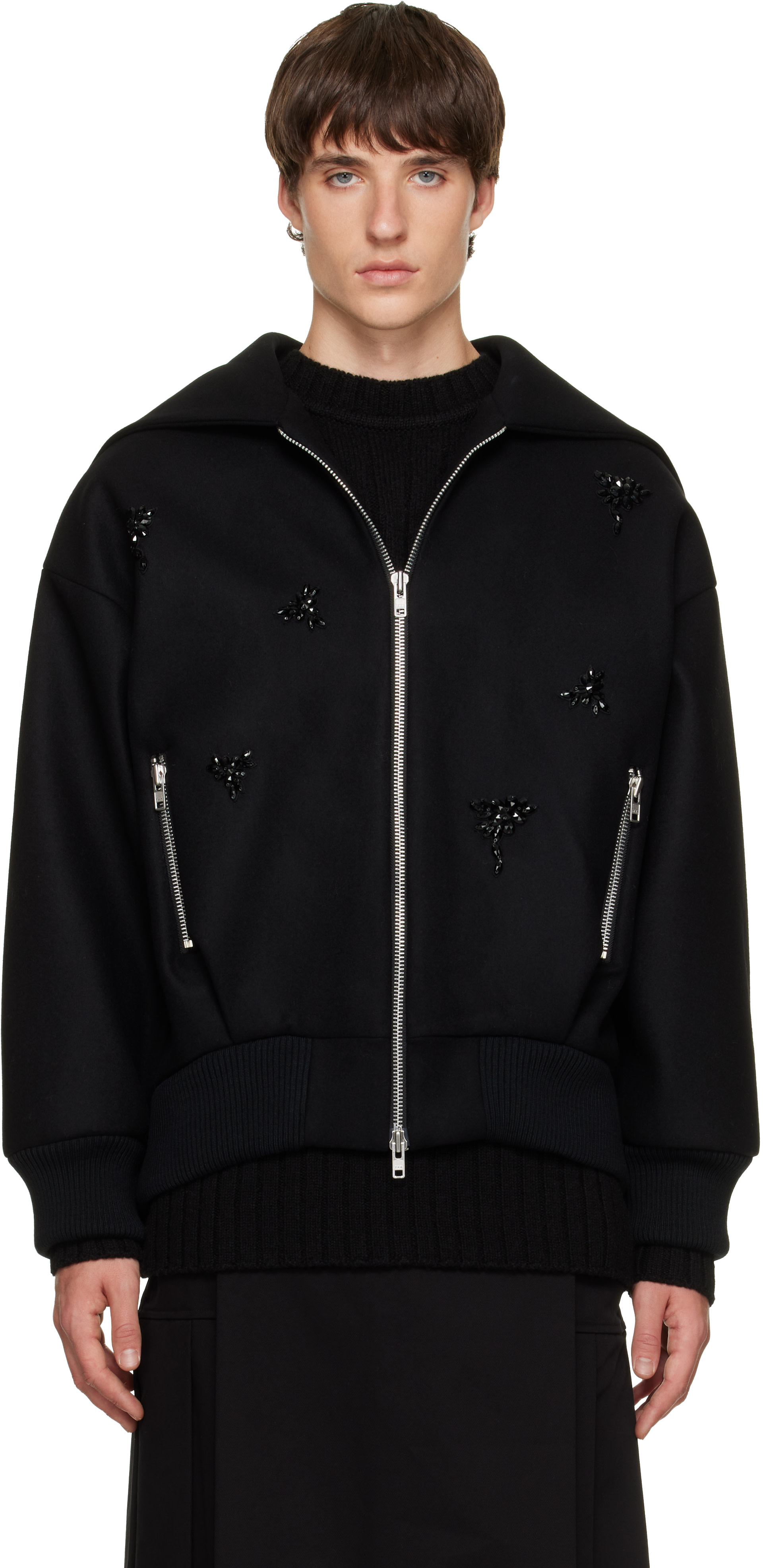 Simone Rocha - Black Embellished Oversized Split Hood Jacket