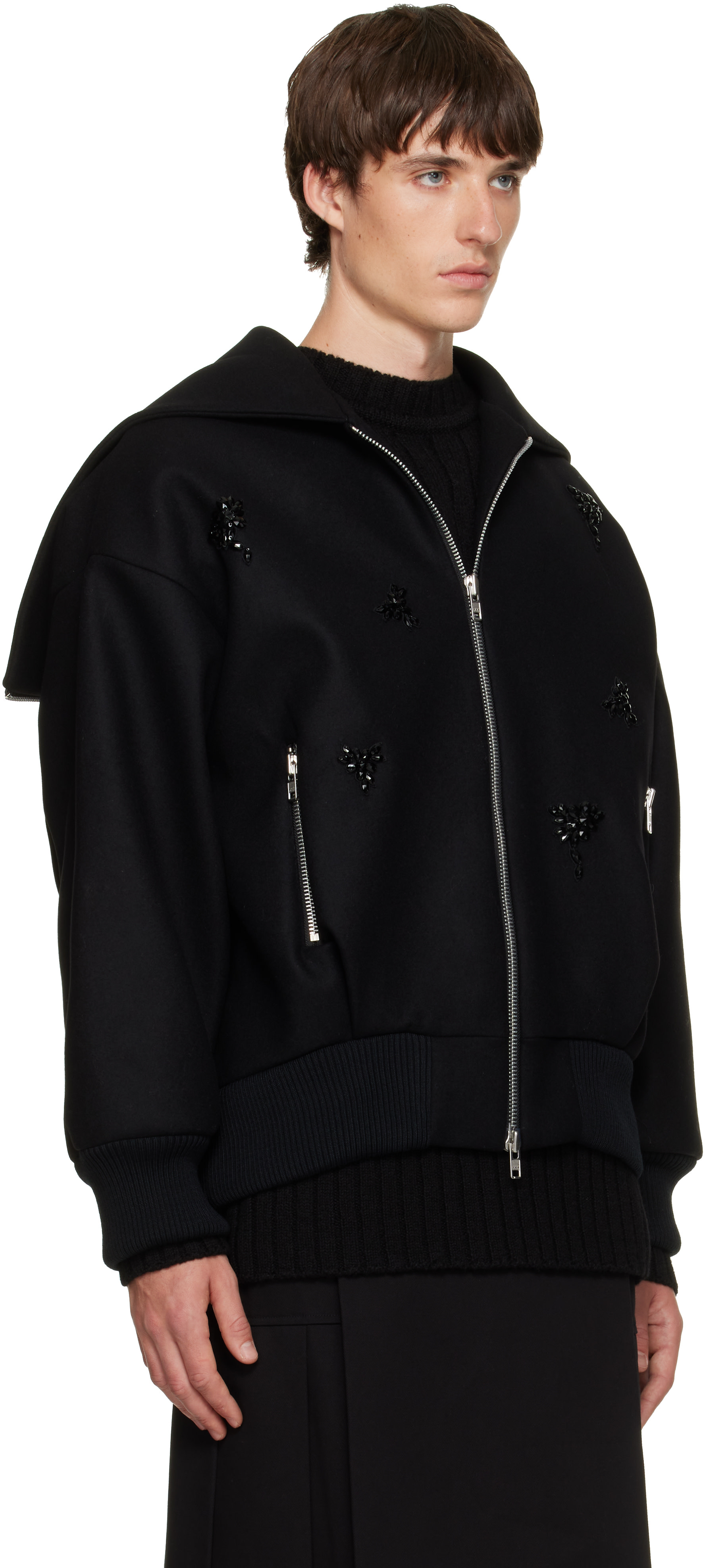 Simone Rocha - Black Embellished Oversized Split Hood Jacket