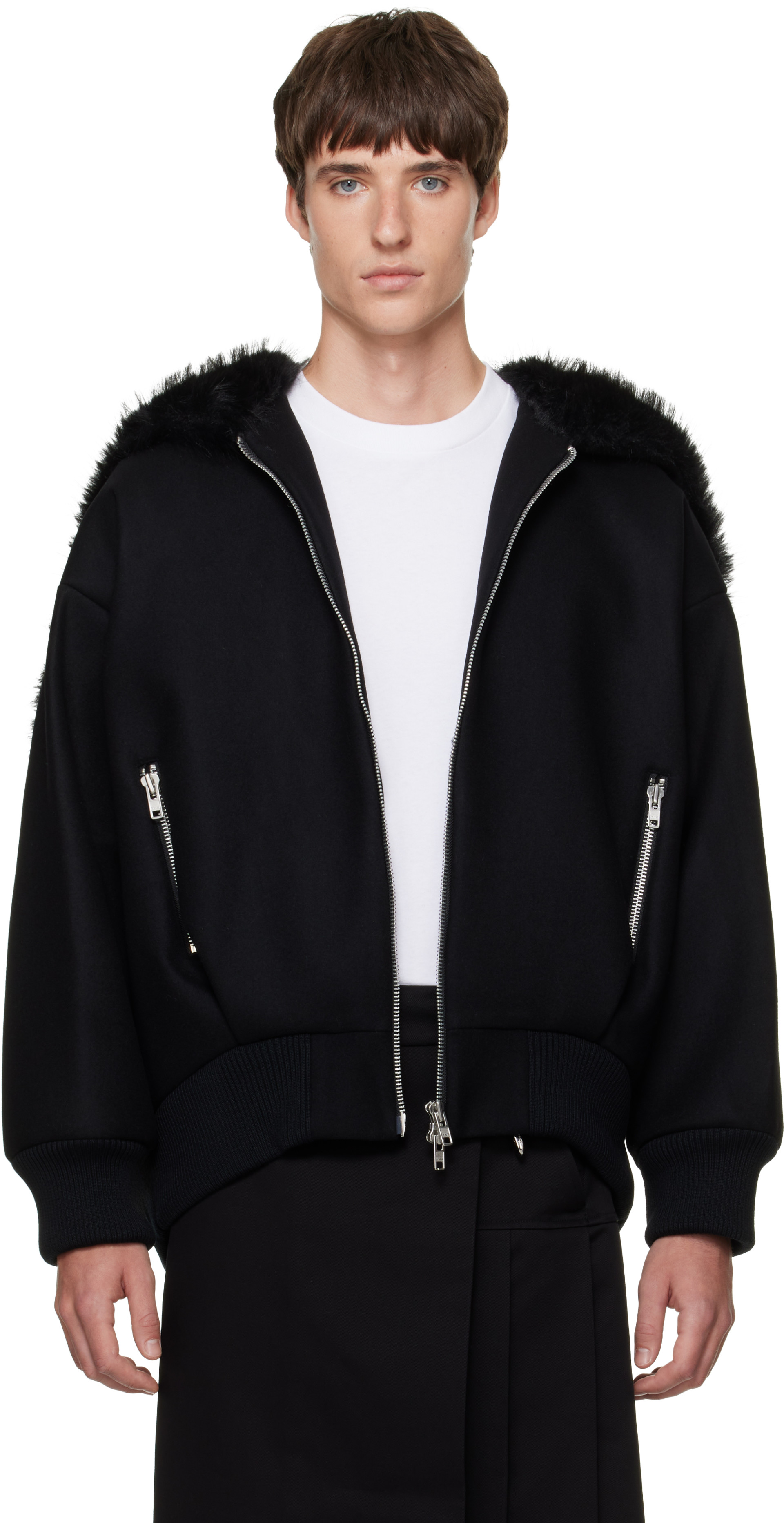 Simone Rocha - Black Split Faux-Fur Hood Jacket