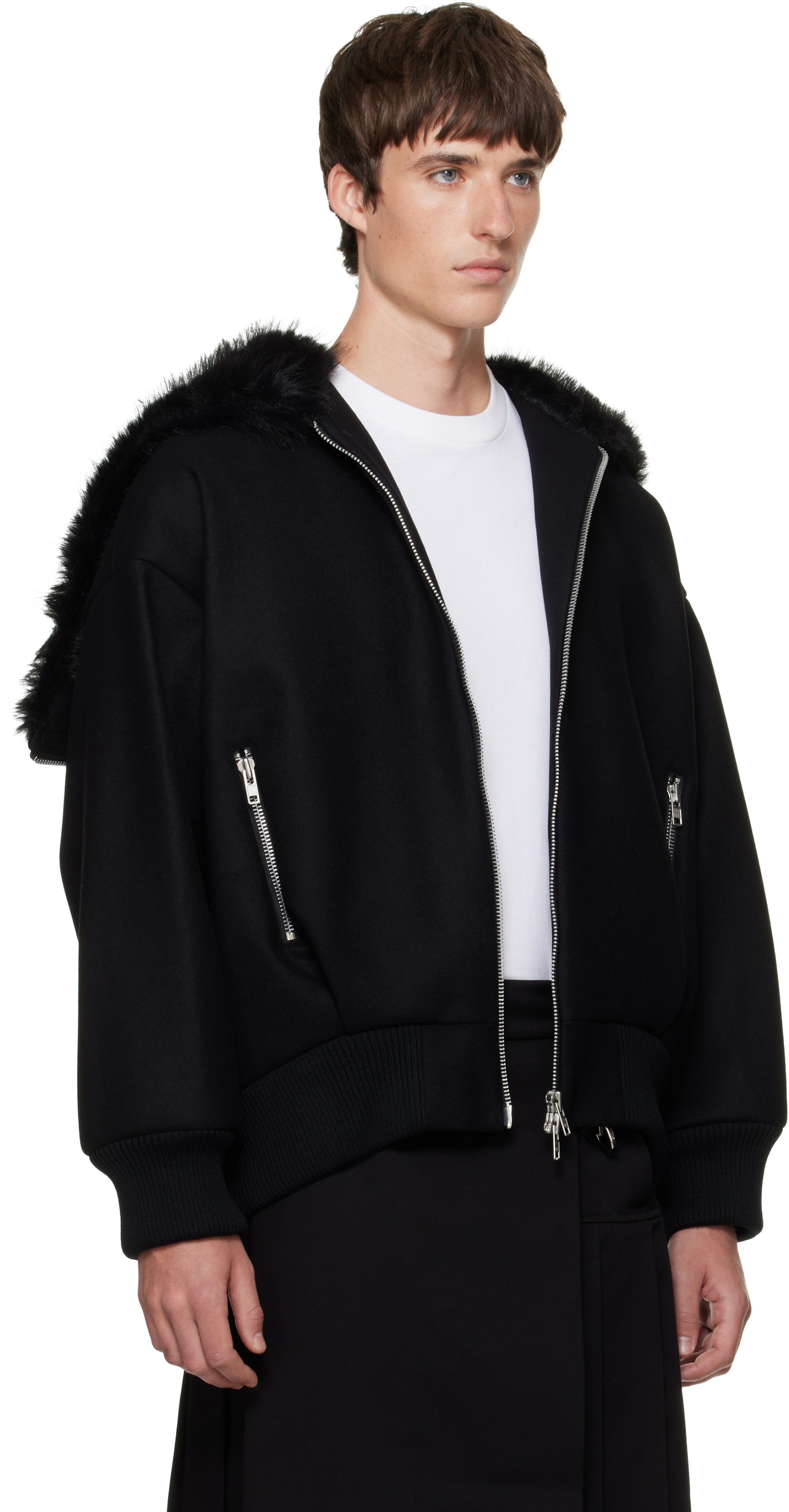 Simone Rocha - Black Split Faux-Fur Hood Jacket