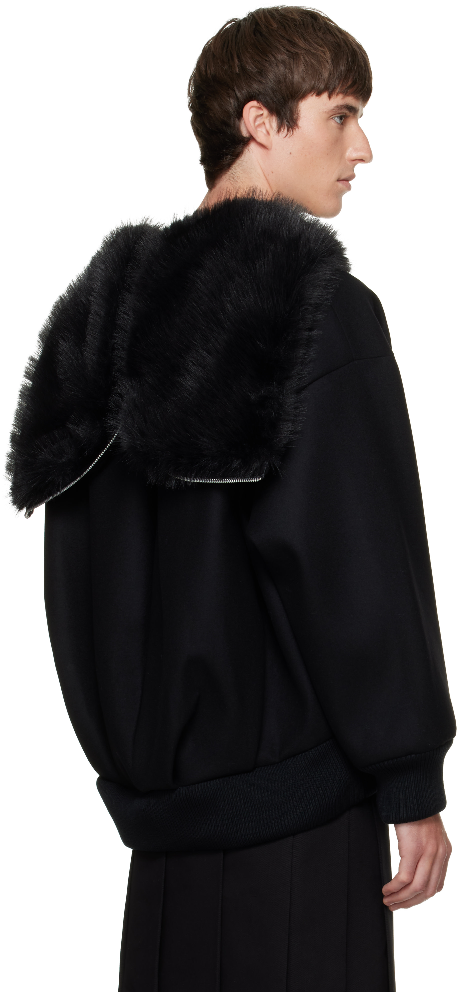Simone Rocha - Black Split Faux-Fur Hood Jacket
