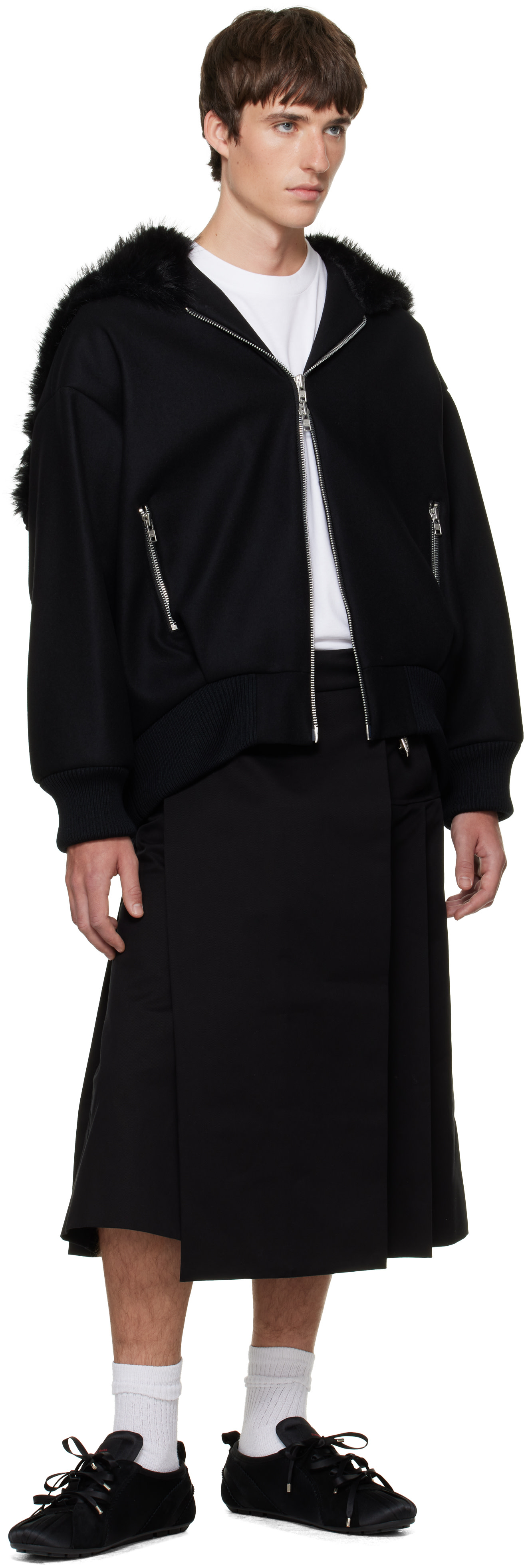 Simone Rocha - Black Split Faux-Fur Hood Jacket