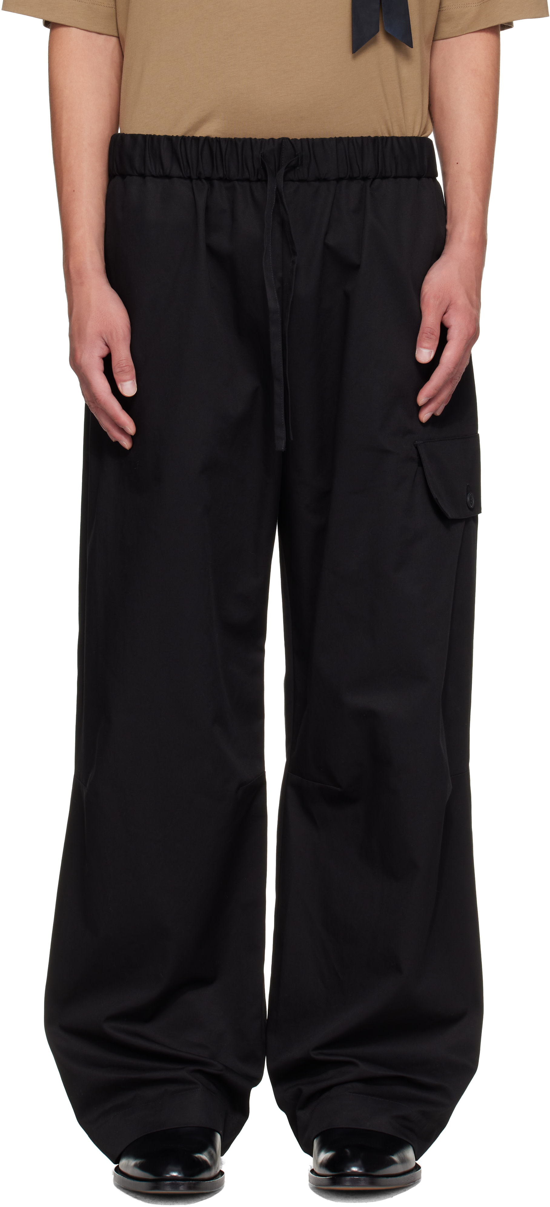 Simone Rocha - Black Drawstring Knee Pleat Cargo Pants