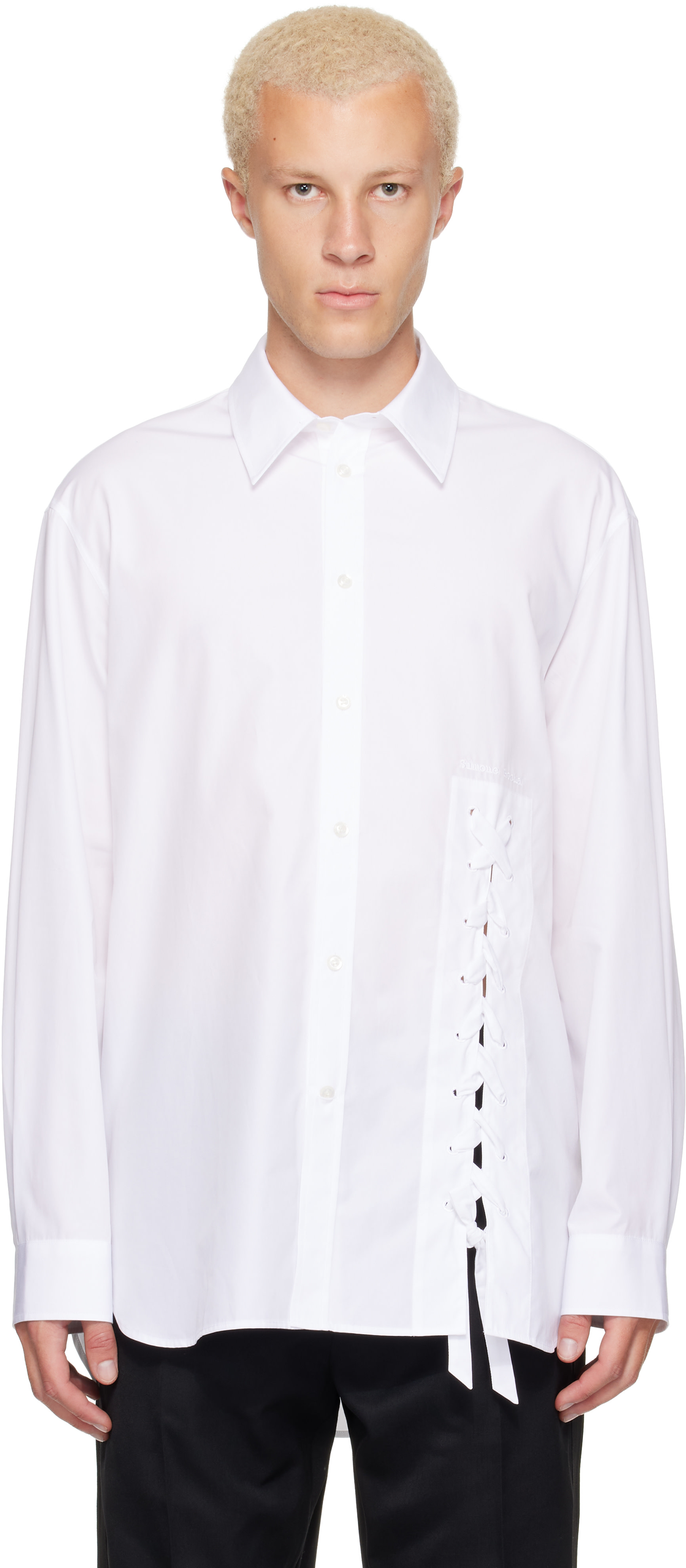 Simone Rocha - ホワイト Lace Up Hem Easy シャツ