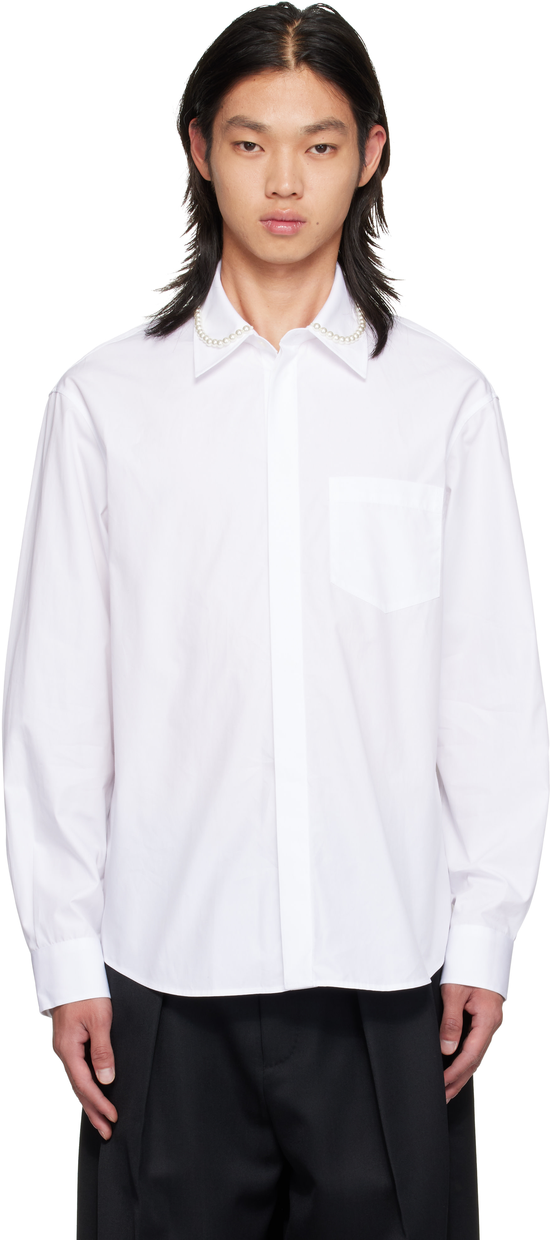 Simone Rocha - White Beaded Classic Concealed Button Shirt