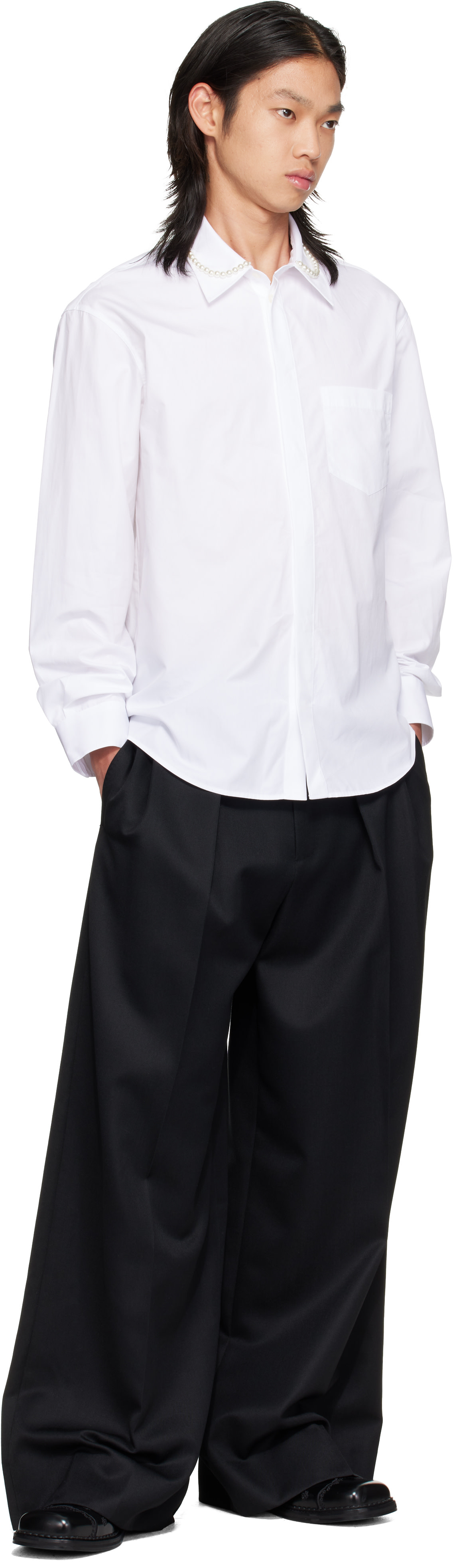 Simone Rocha - White Beaded Classic Concealed Button Shirt