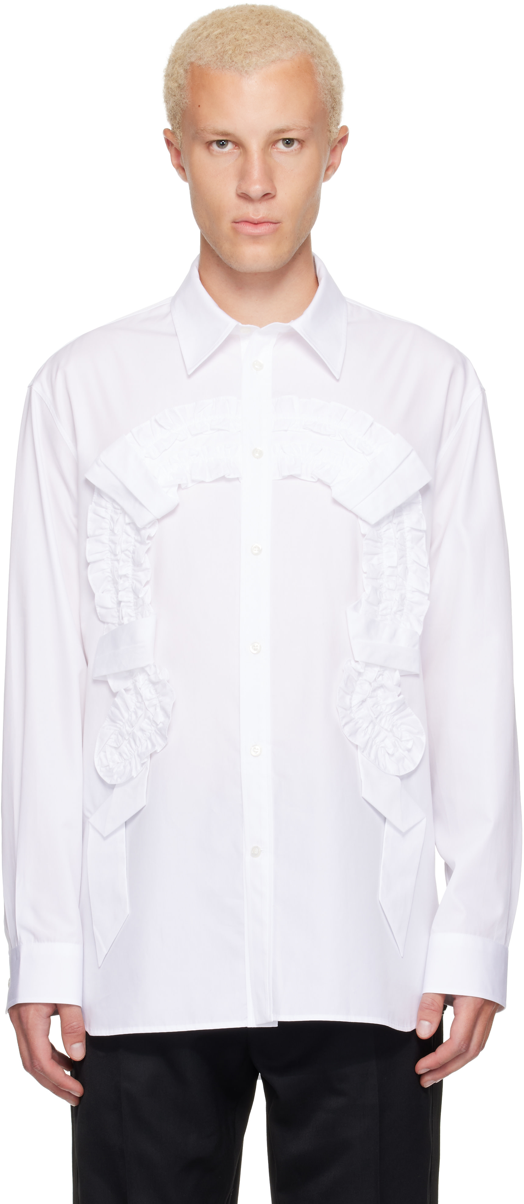 Simone Rocha - 화이트 러플 홀스슈 이지 셔츠
