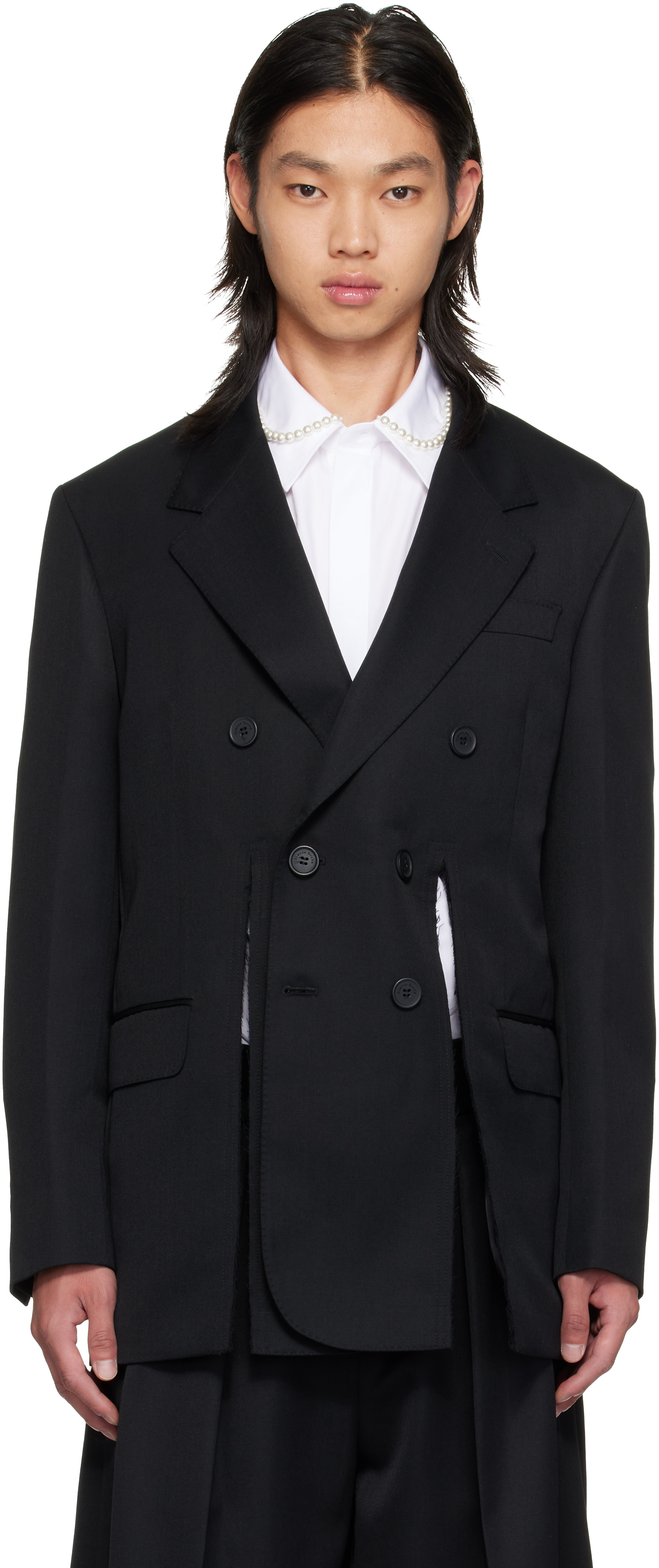 Simone Rocha - Black Double Breasted Hem Slice Blazer