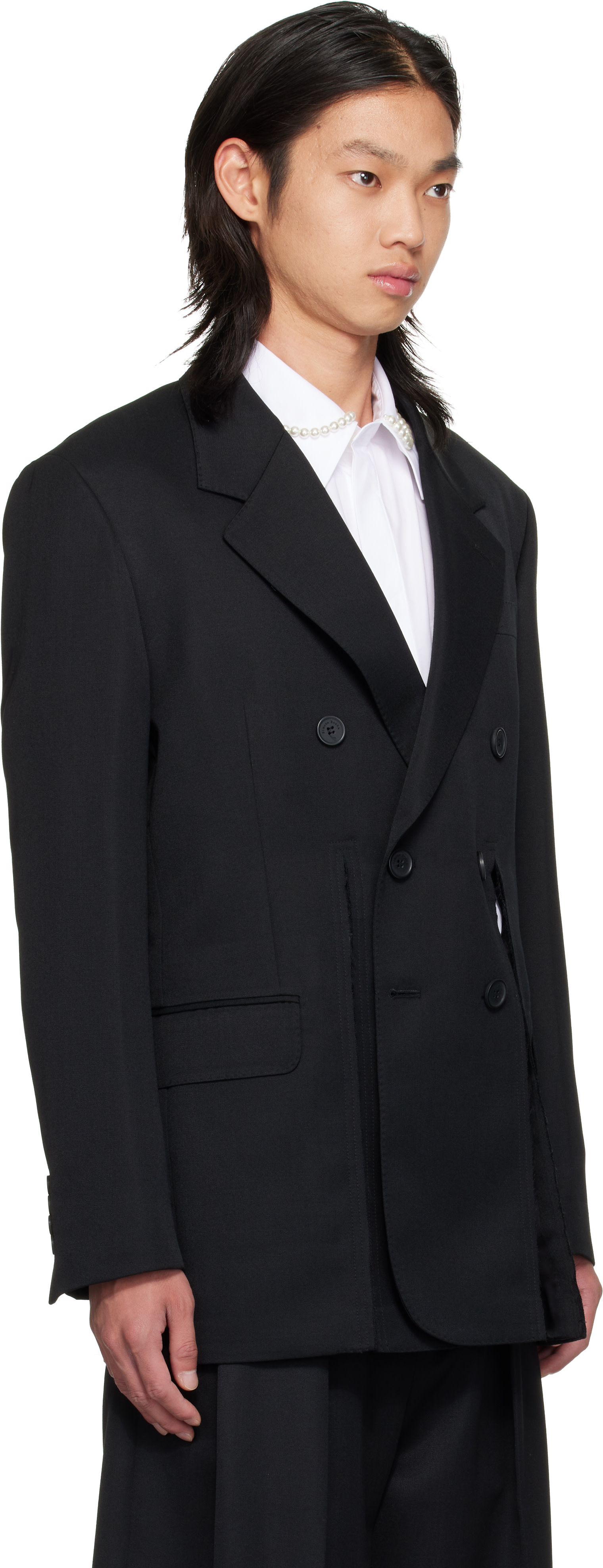 Simone Rocha - Black Double Breasted Hem Slice Blazer