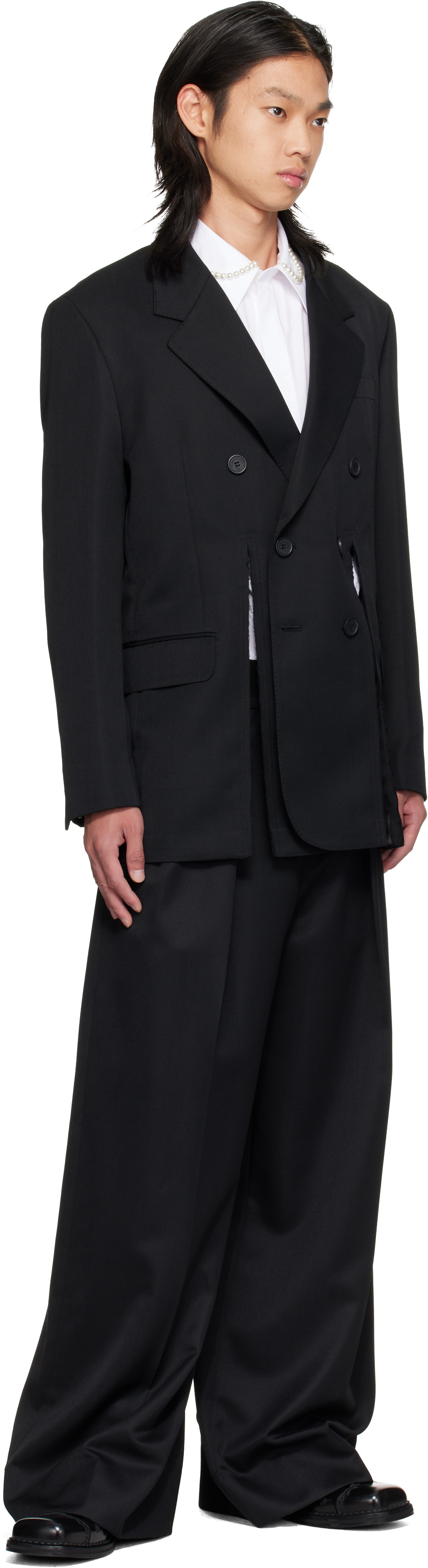 Simone Rocha - Black Double Breasted Hem Slice Blazer