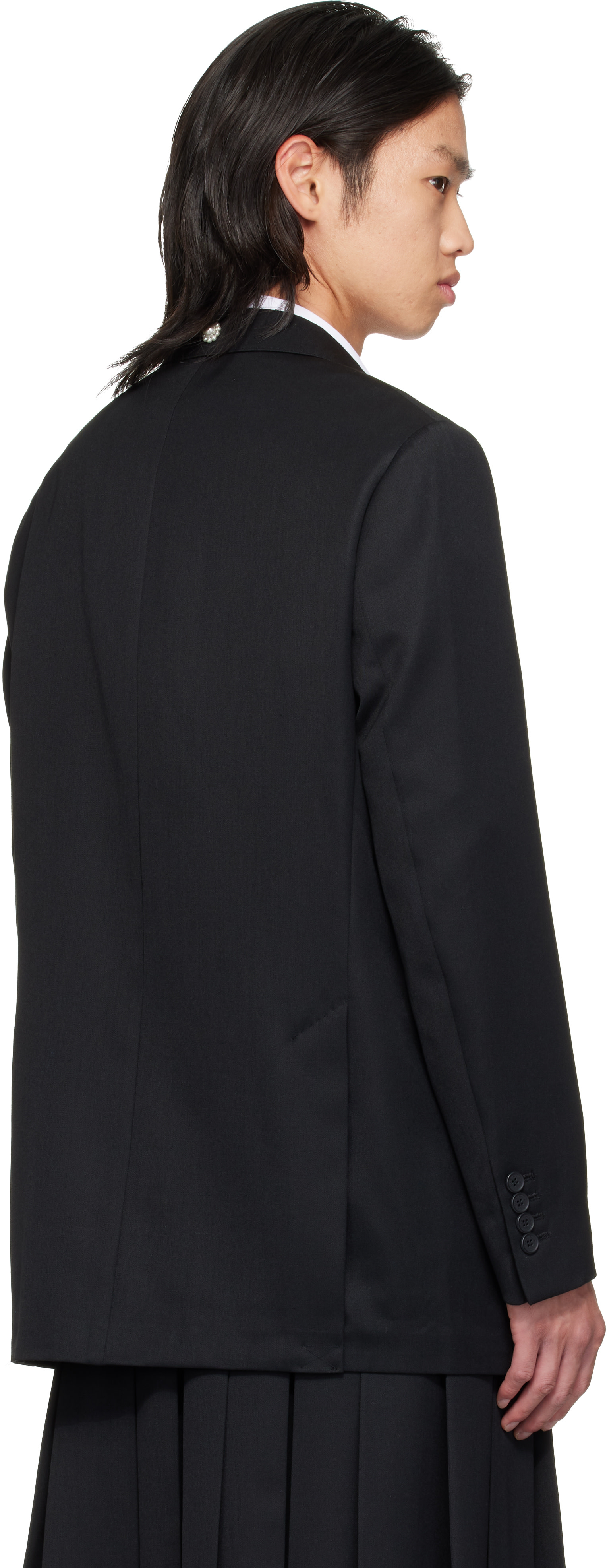 Simone Rocha - Black Double Breasted Grommet Ring Hem Slice Blazer