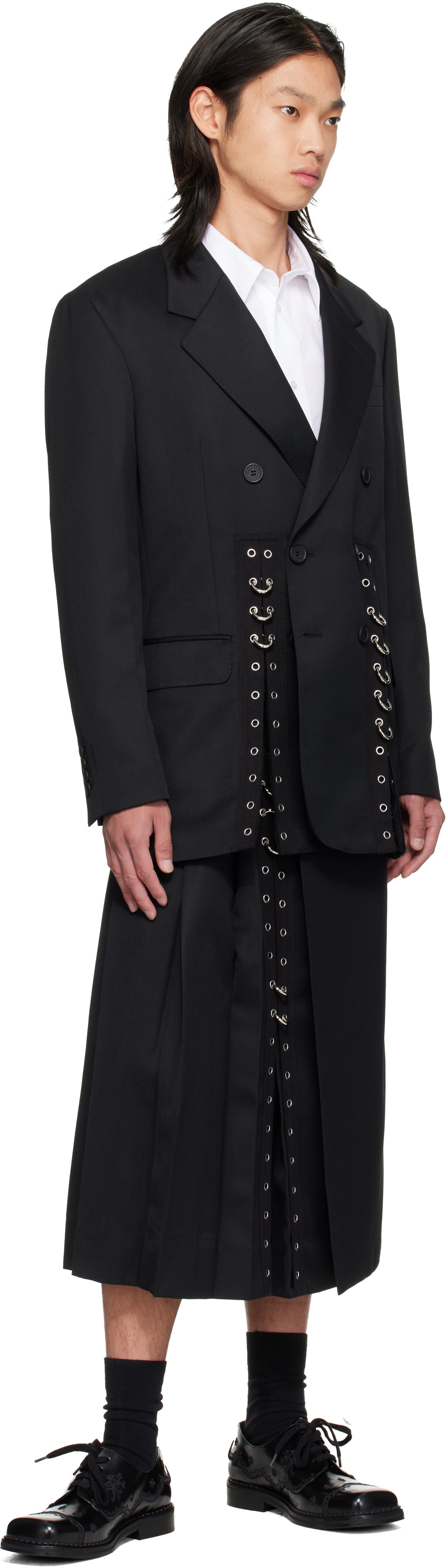 Simone Rocha - Black Double Breasted Grommet Ring Hem Slice Blazer