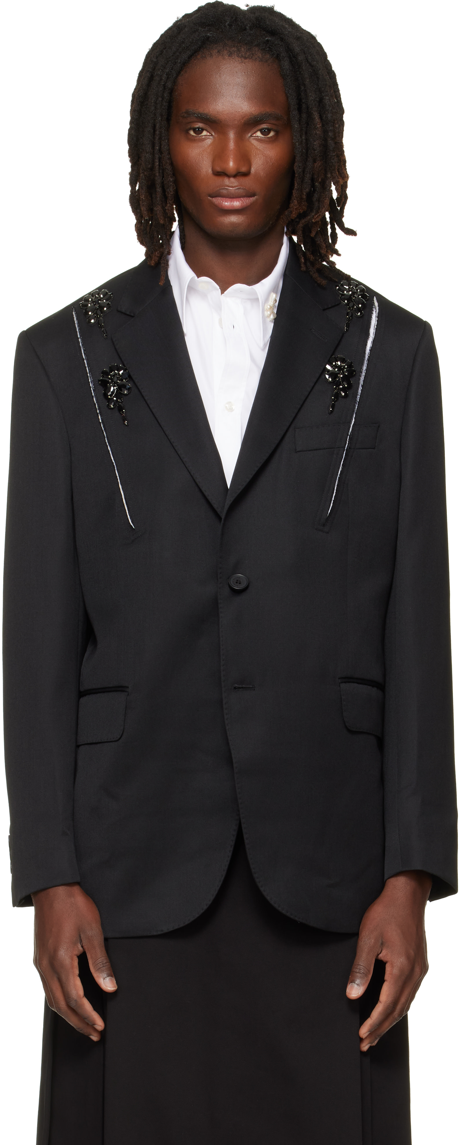 Simone Rocha - Black Embellished Structured Slash Blazer