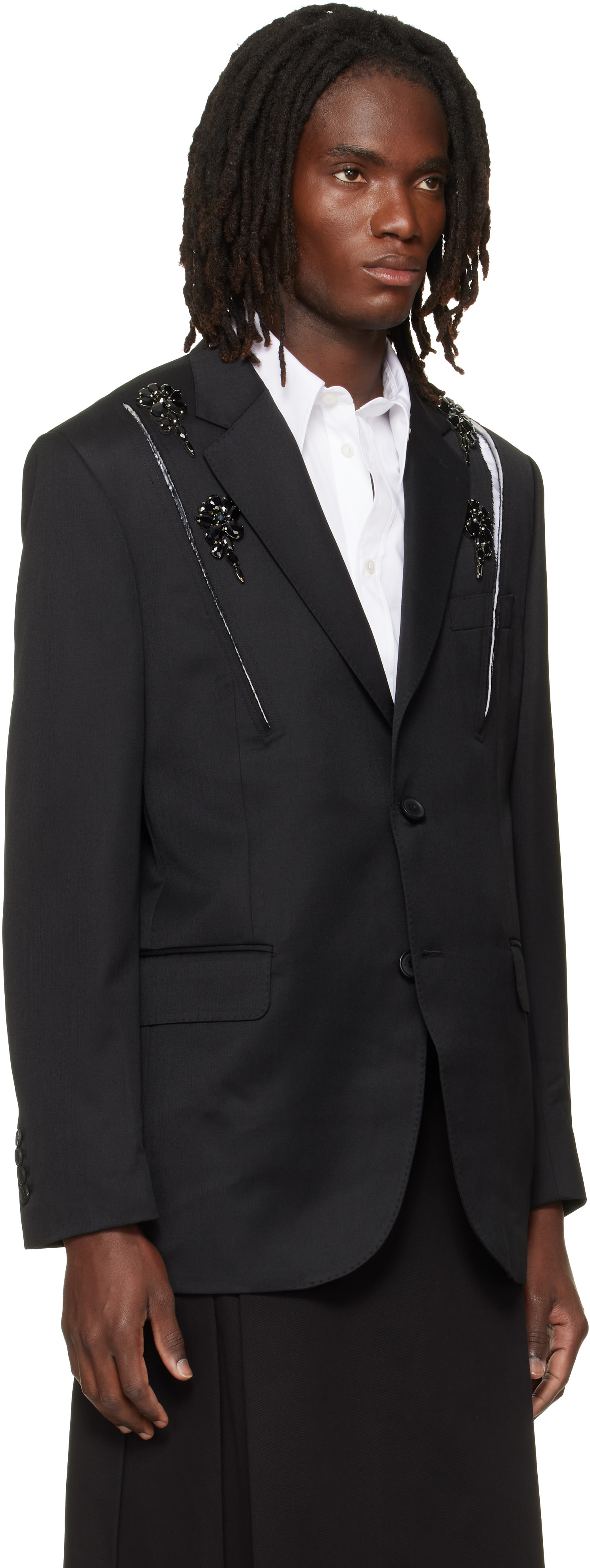 Simone Rocha - Black Embellished Structured Slash Blazer