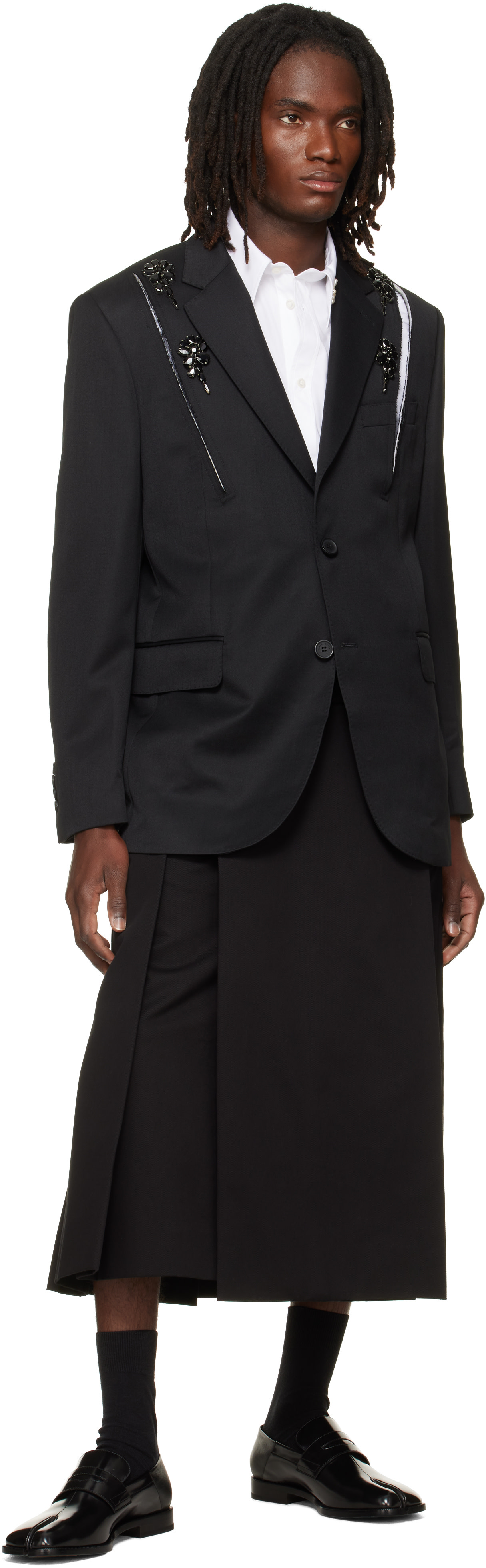Simone Rocha - Black Embellished Structured Slash Blazer