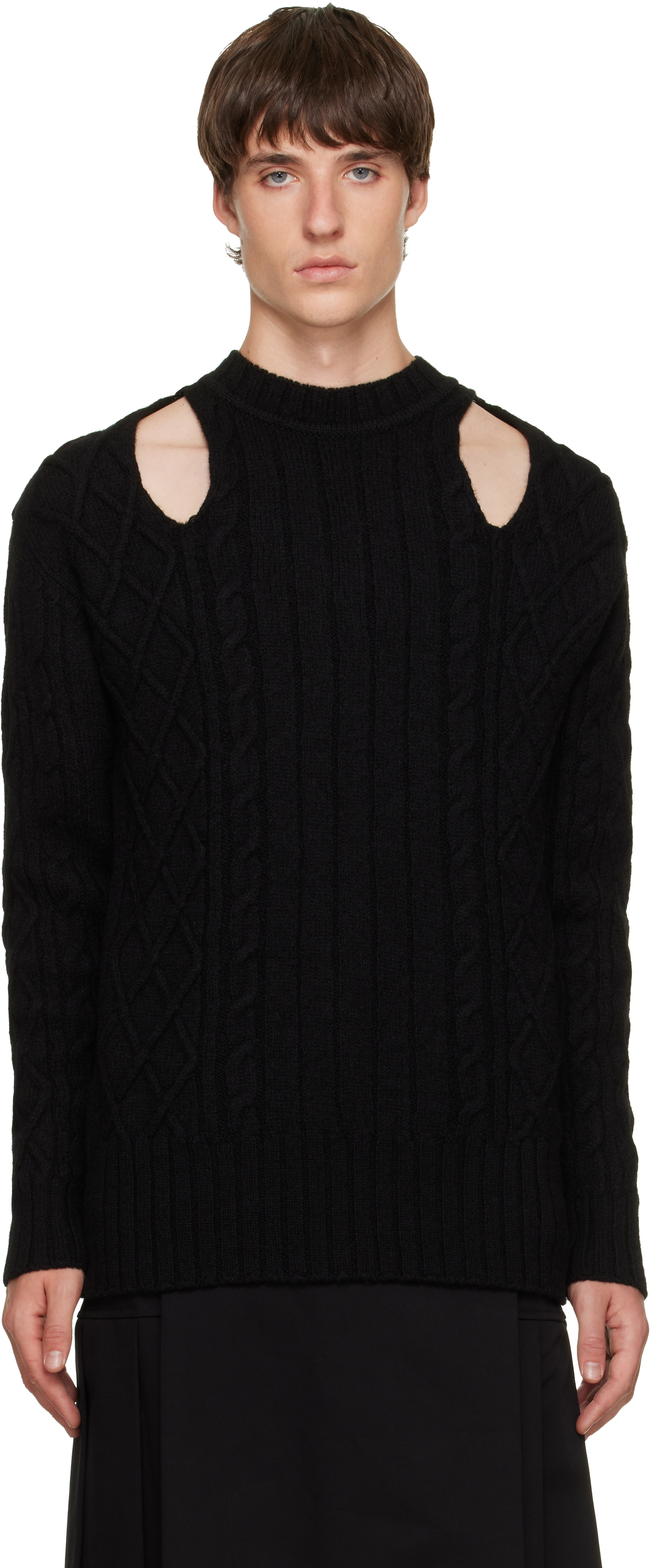 Simone Rocha - Black Cable Knit Slash Sweater