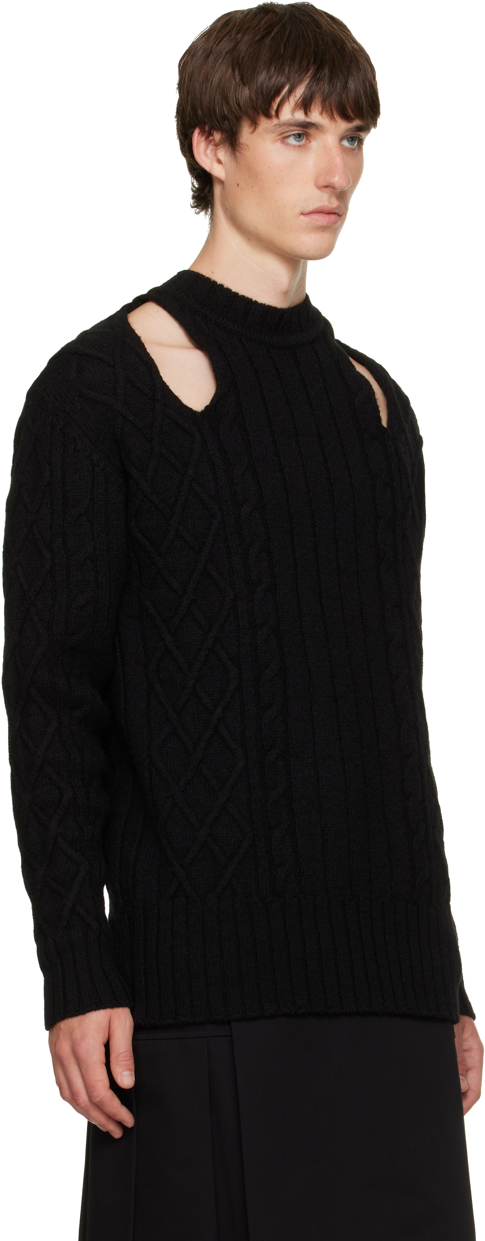 Simone Rocha - Black Cable Knit Slash Sweater