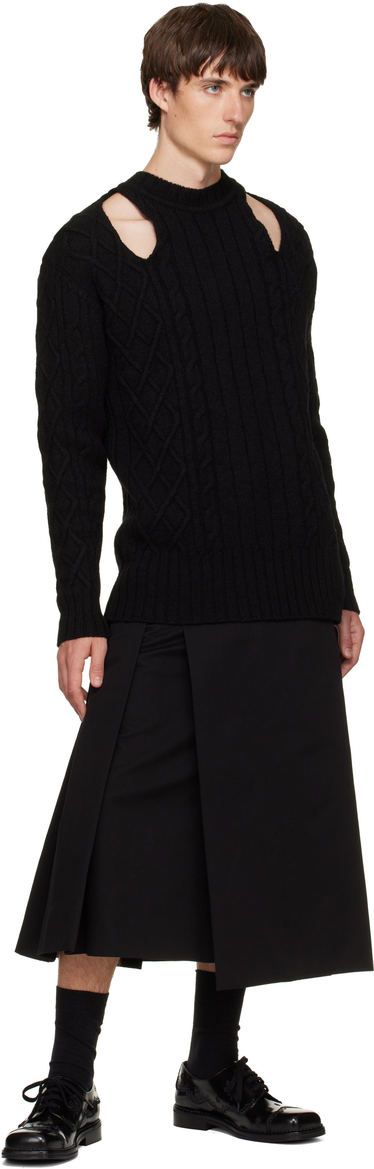 Simone Rocha - Black Cable Knit Slash Sweater