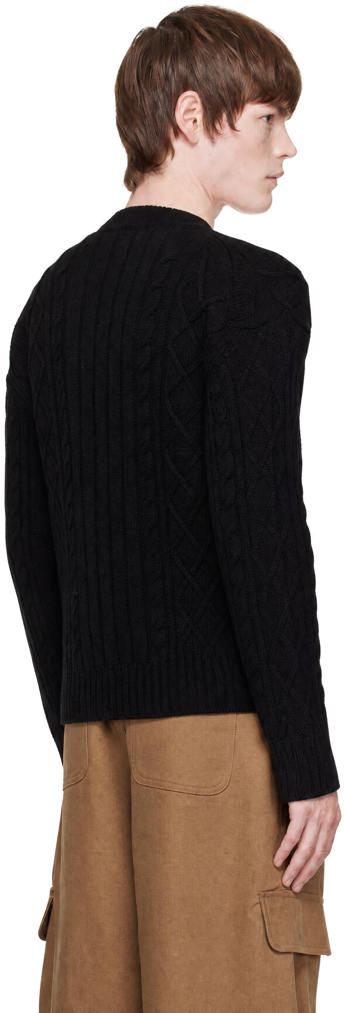 Simone Rocha - Pull noir en tricot câblé à découpes et à ornements