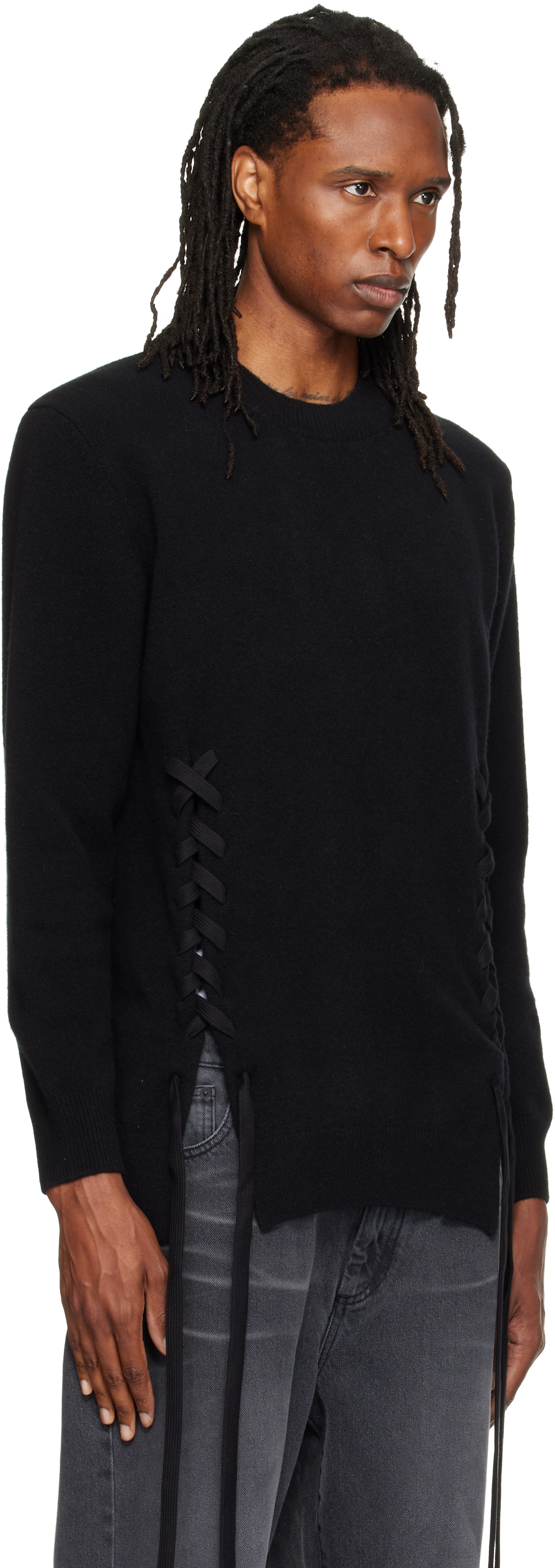 ronherman購入　SIMONE ROCHA♡カットソー Simone Rocha: Black Merino Lace Up Hem Sweater | SSENSE