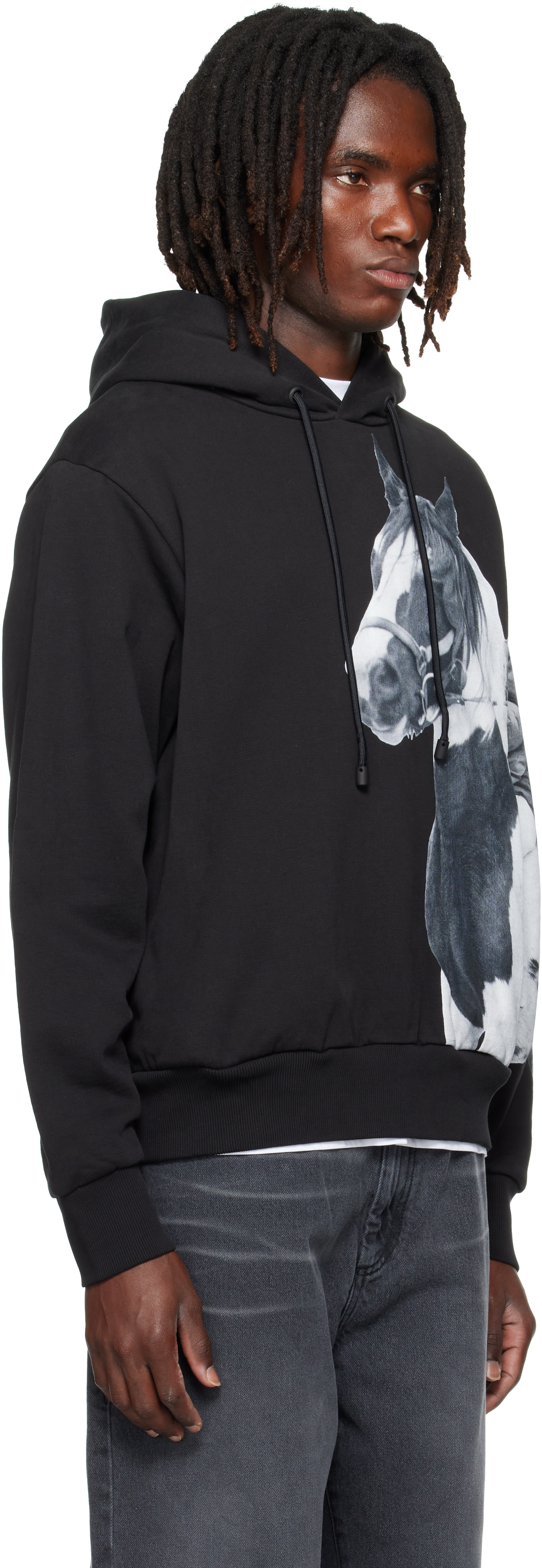 Simone Rocha - Pull à capuche droit noir à image imprimée de poney