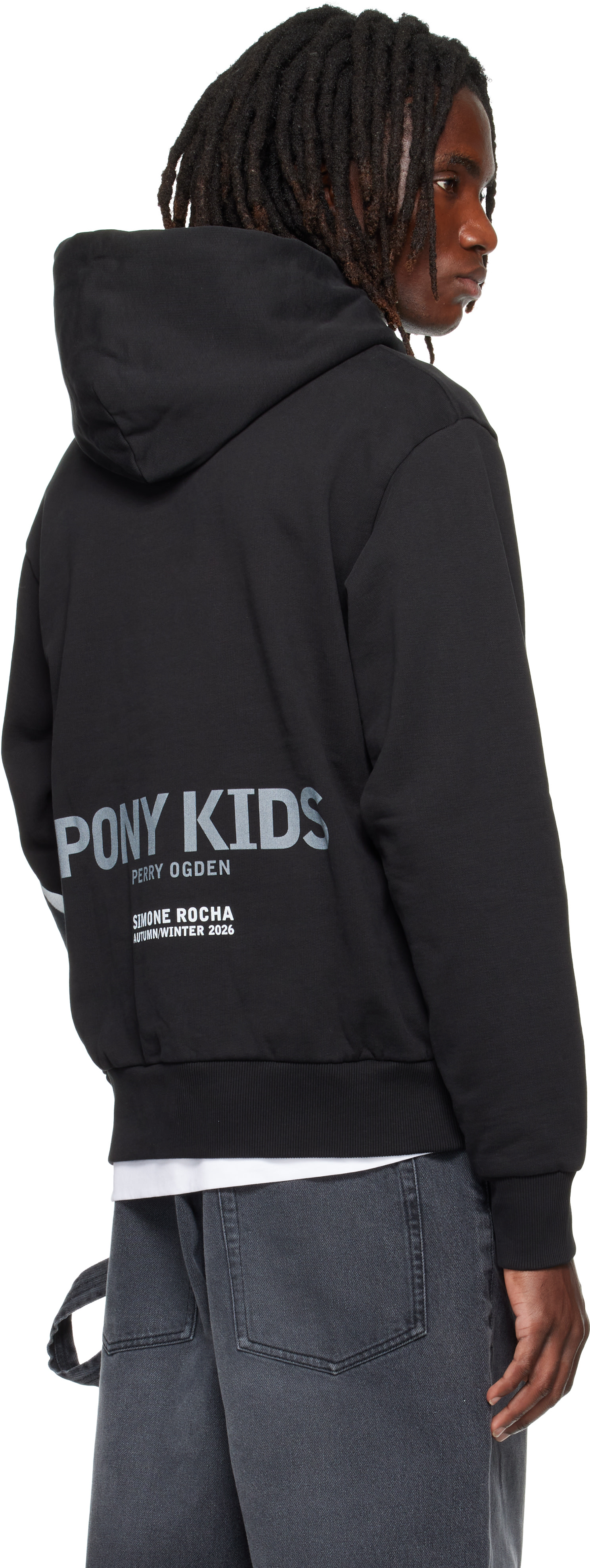 Simone Rocha - Pull à capuche droit noir à image imprimée de poney