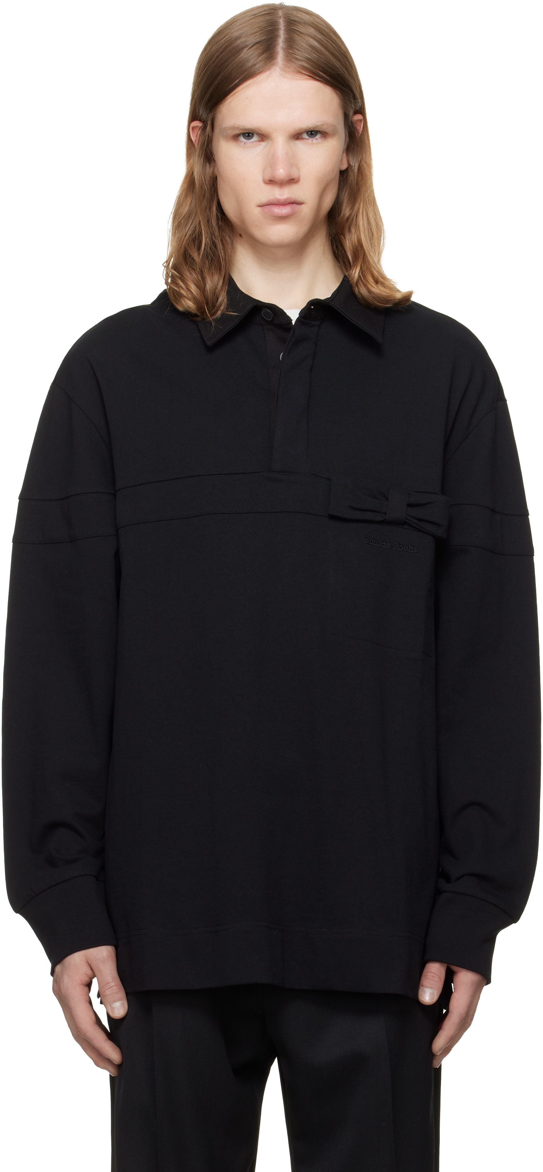 Simone Rocha - Black Bow Stripe Rugby Polo