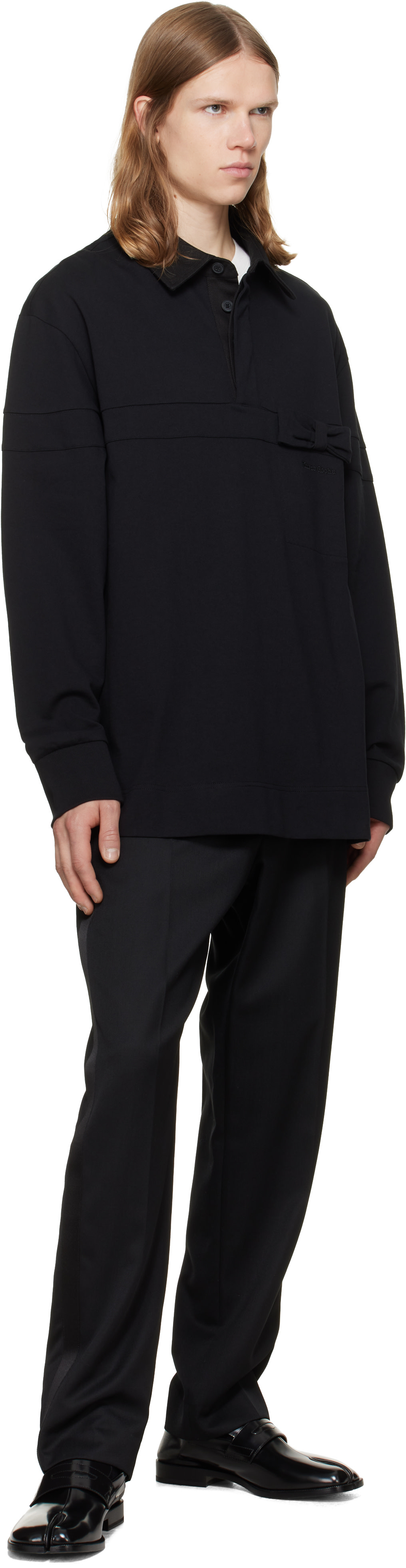 Simone Rocha - Black Bow Stripe Rugby Polo