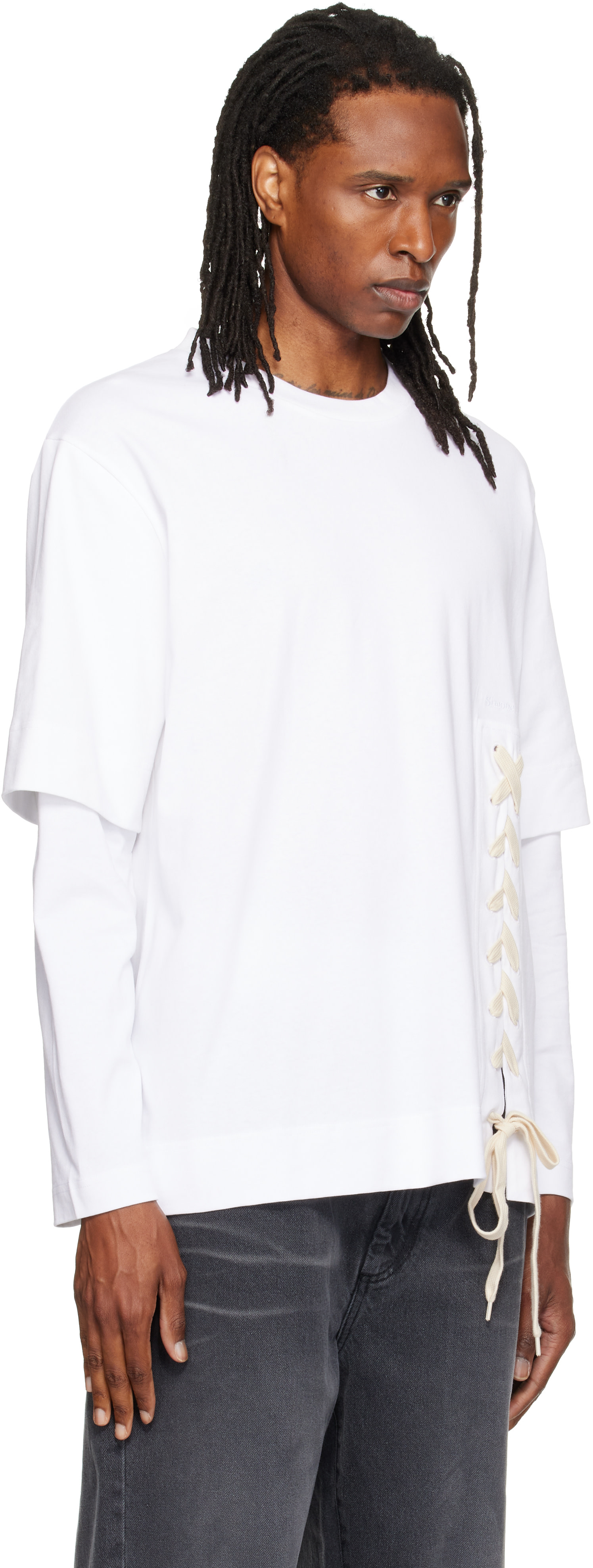 Simone Rocha: ホワイト Lace Up Hem レイヤード 長袖Tシャツ | SSENSE