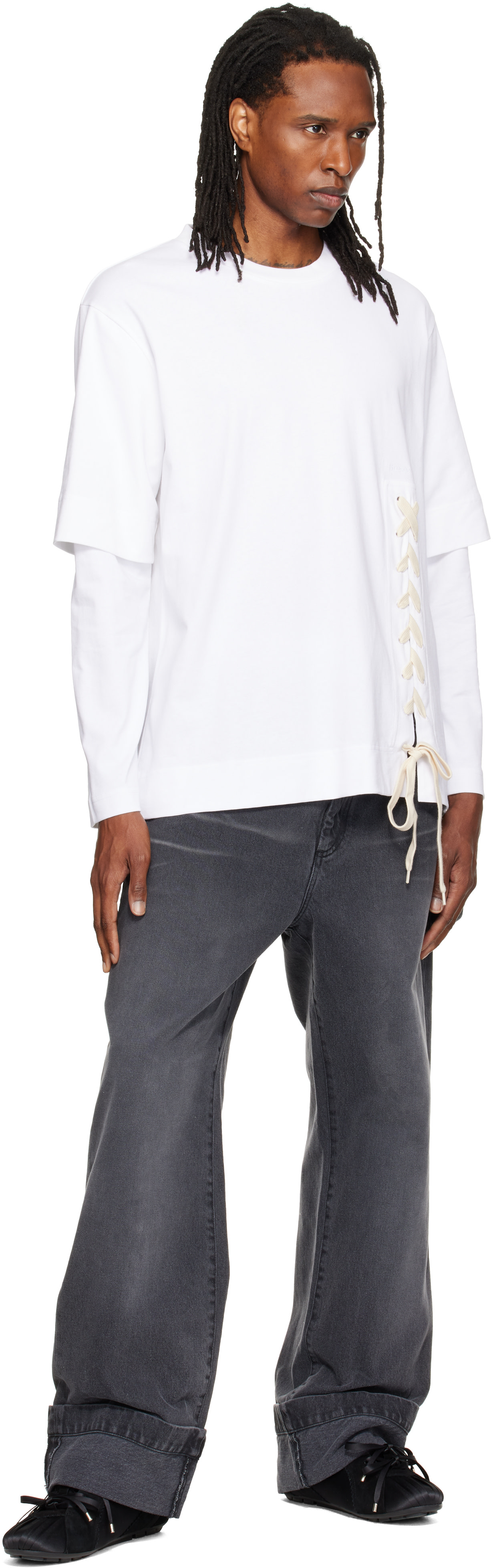 Simone Rocha: ホワイト Lace Up Hem レイヤード 長袖Tシャツ | SSENSE