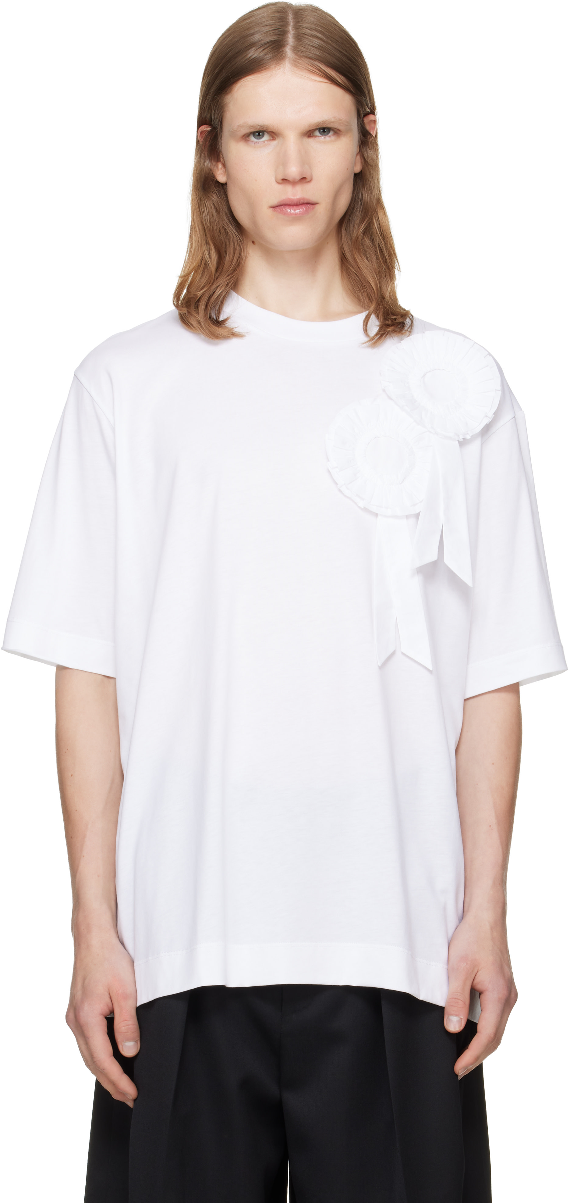 Simone Rocha - White Ruffle Rosette Boxy T-shirt