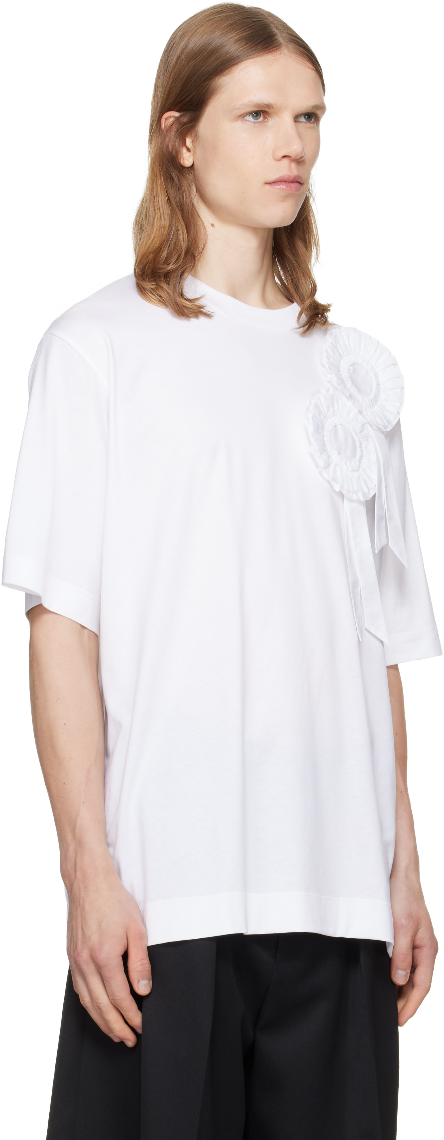 Simone Rocha - White Ruffle Rosette Boxy T-shirt
