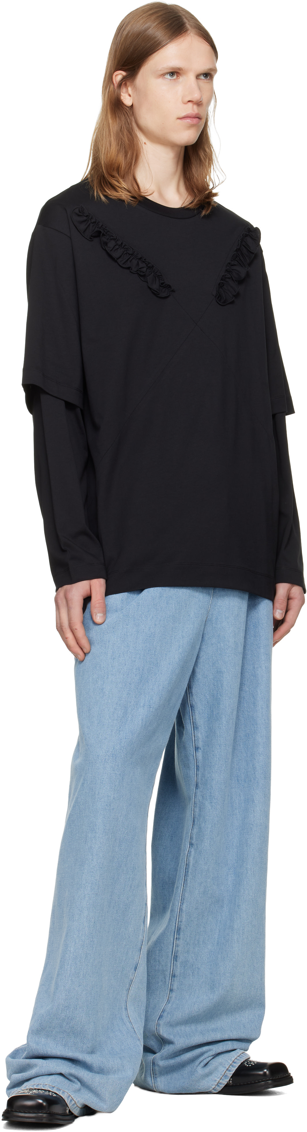 Simone Rocha: Black Ruffle Slash Layered Long Sleeve T-shirt | SSENSE