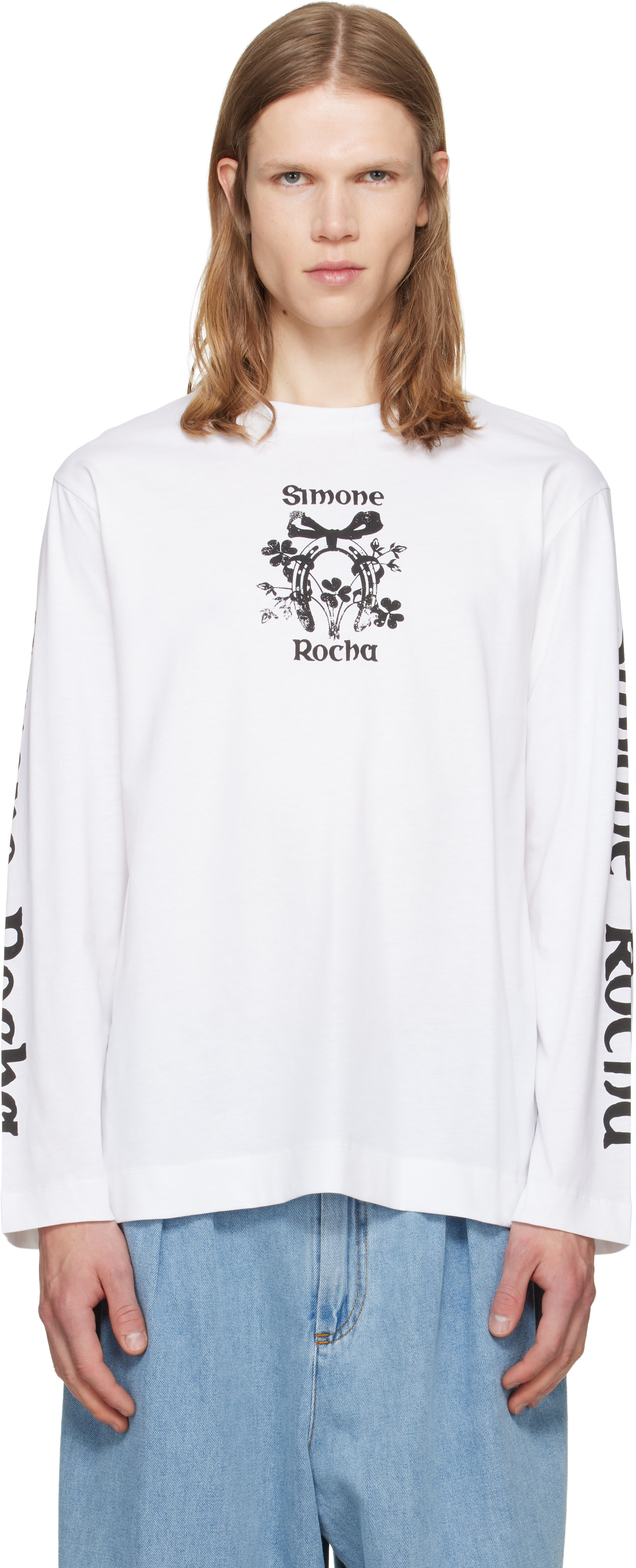 Simone Rocha: White 'Coming Up Roses' Print Long Sleeve T-shirt