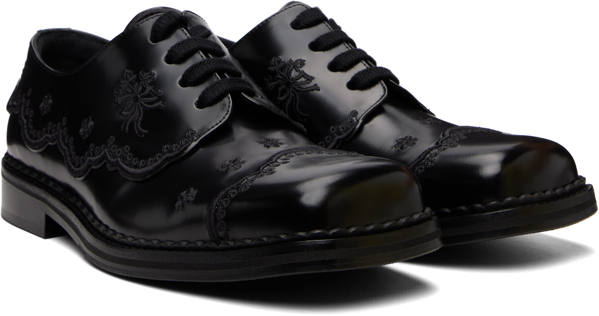 Simone Rocha: Black Floral Lace Brogue Derbys | SSENSE