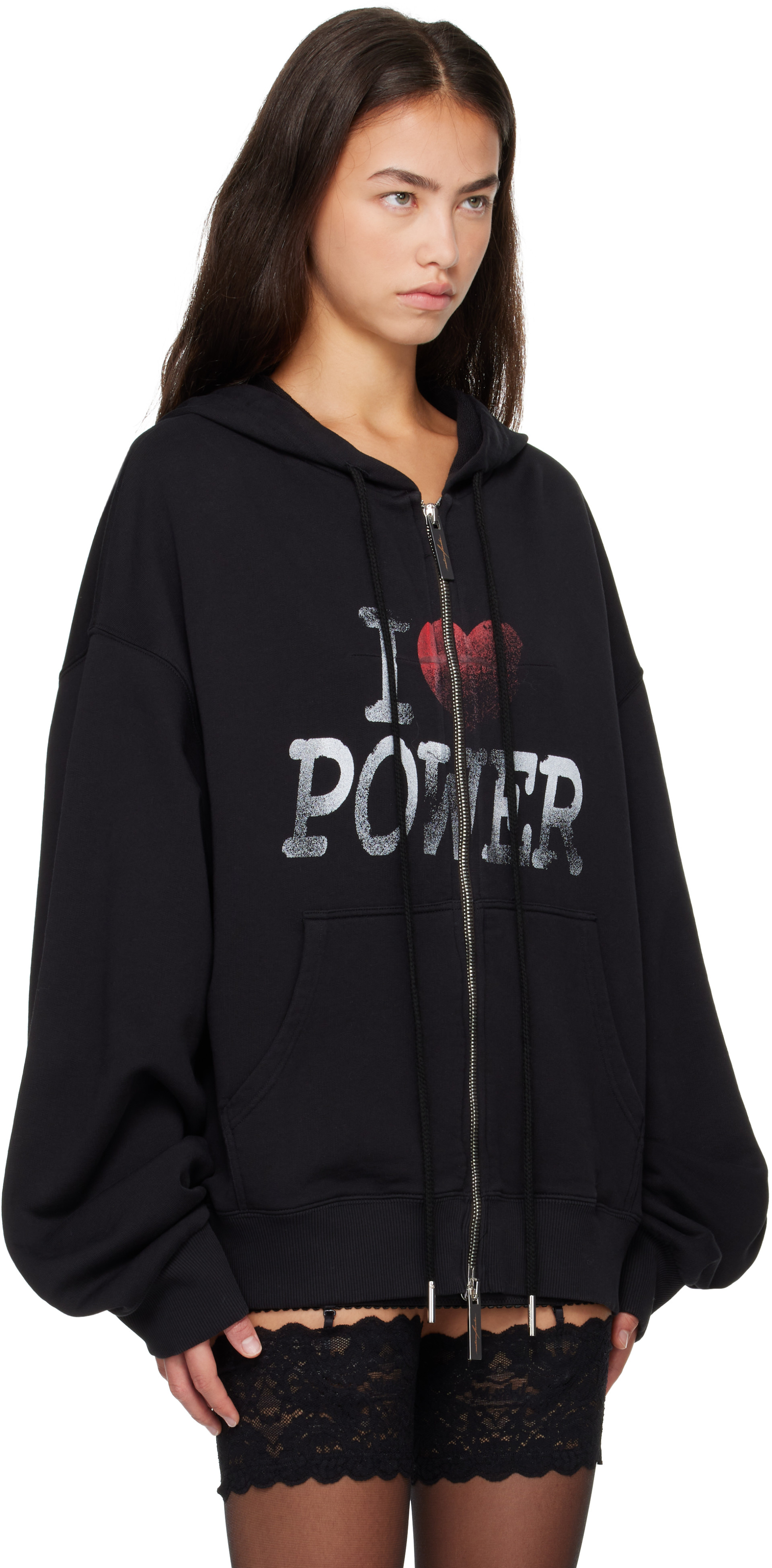MATIÈRES FÉCALES - Pull à capuche 'Power' noir