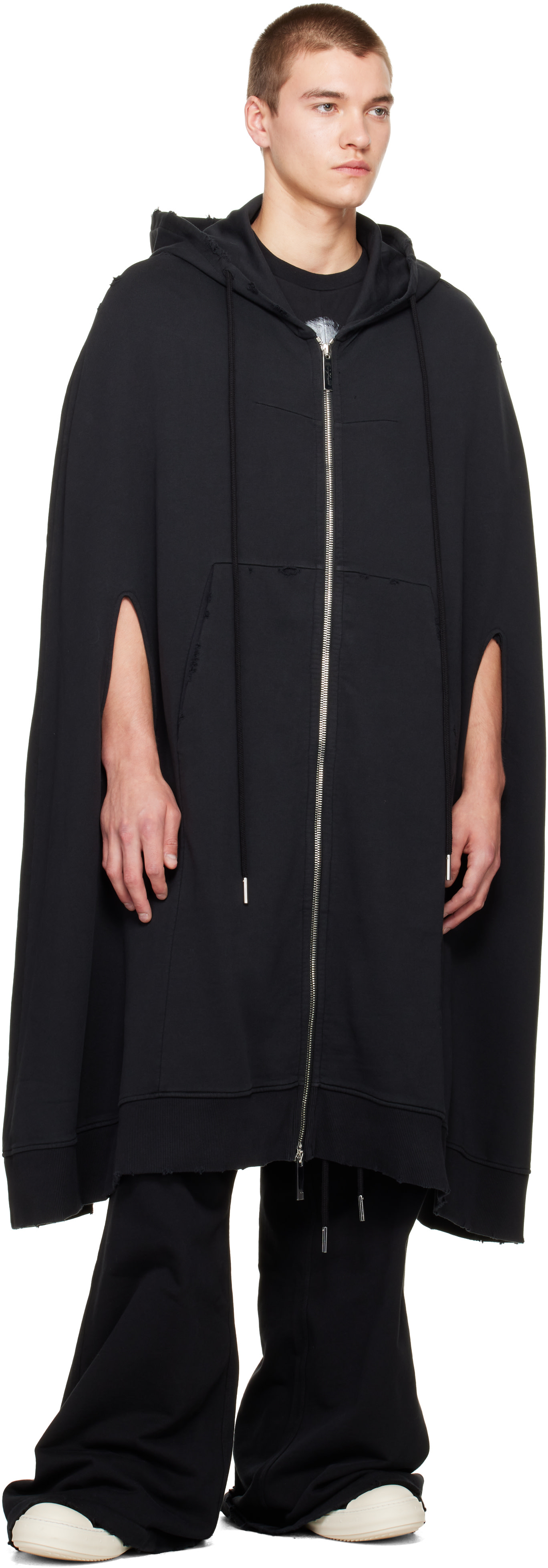 MATIÈRES FÉCALES: Black 'Cult' Zip Cape | SSENSE