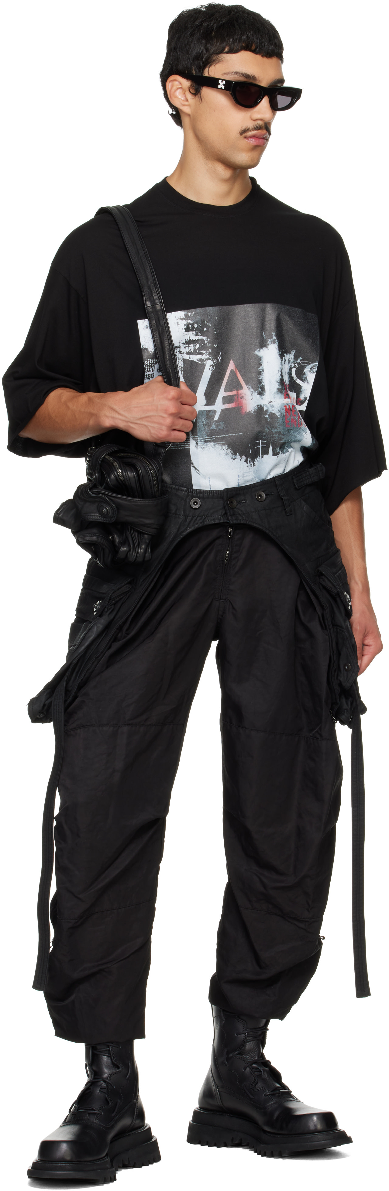 Julius - Black Cotton Back Satin Cargo Belt Rig