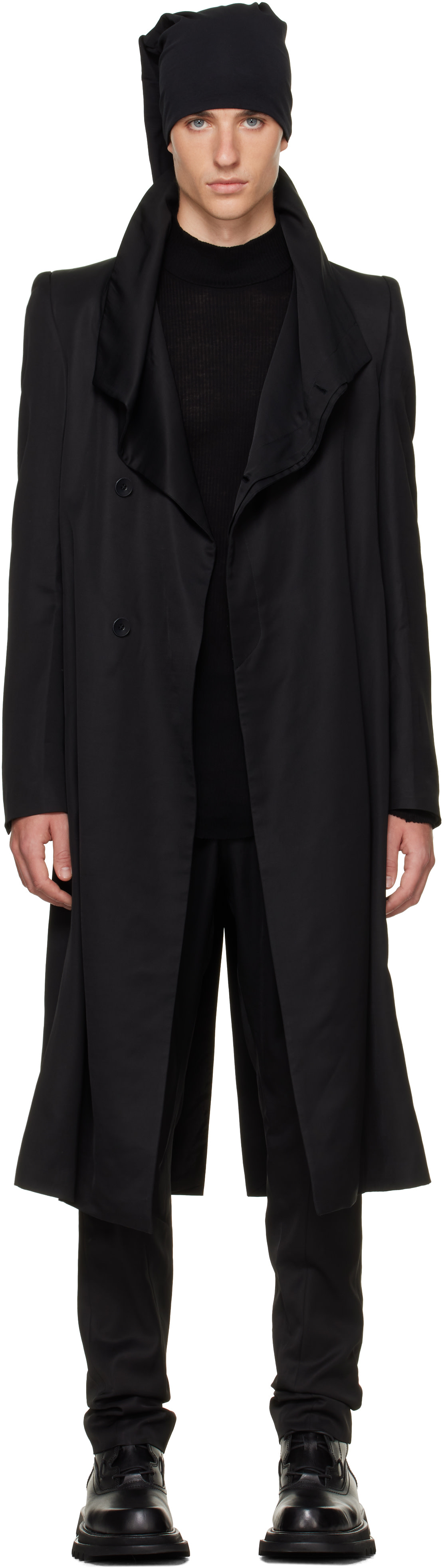 Julius - Black Covered Neck Coat