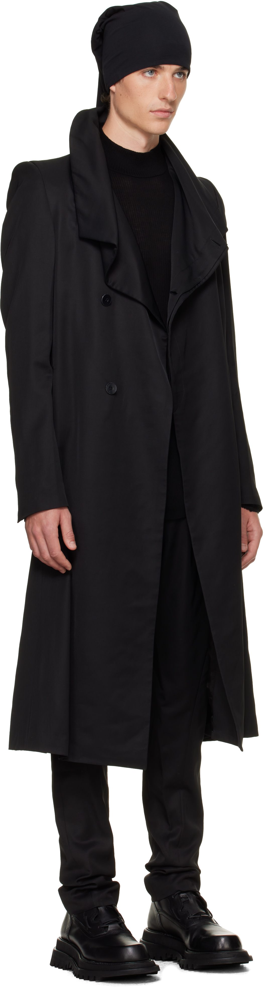 Julius - Black Covered Neck Coat