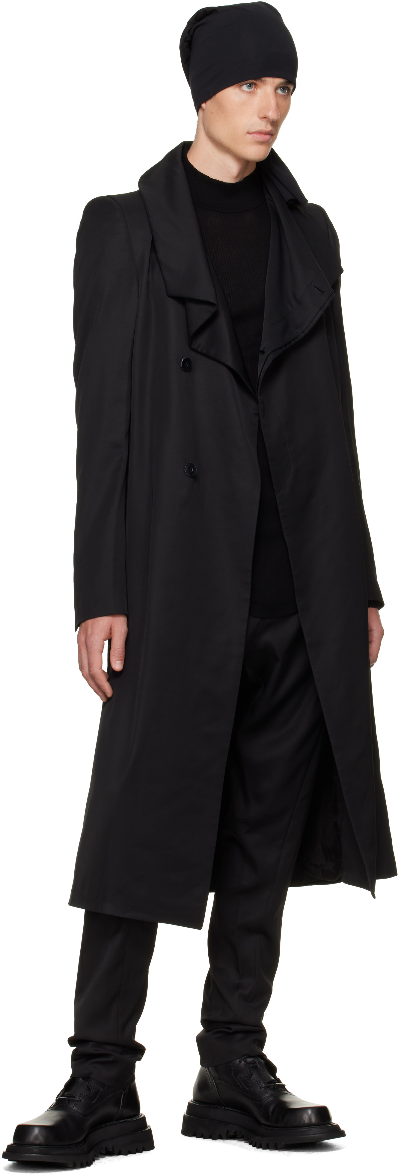 Julius - Black Covered Neck Coat
