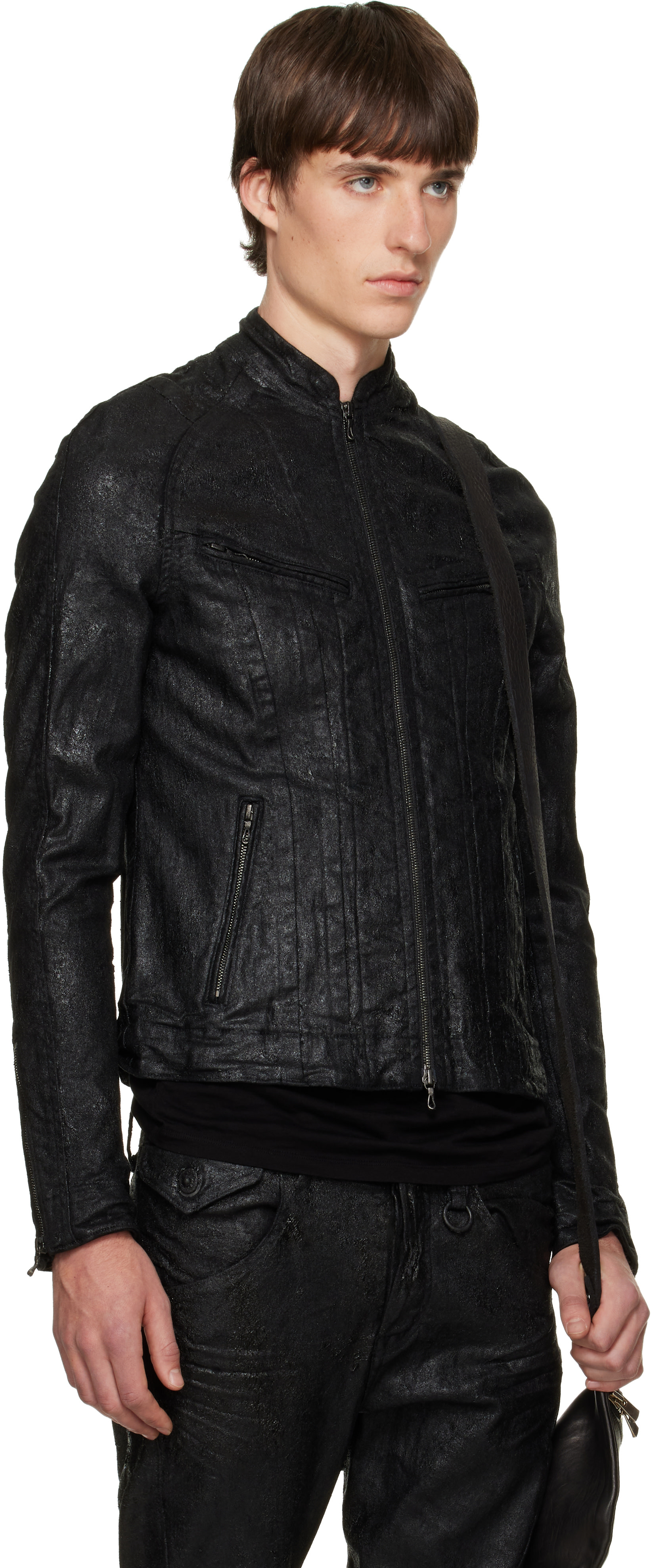 Julius - Blouson motard noir à coutures