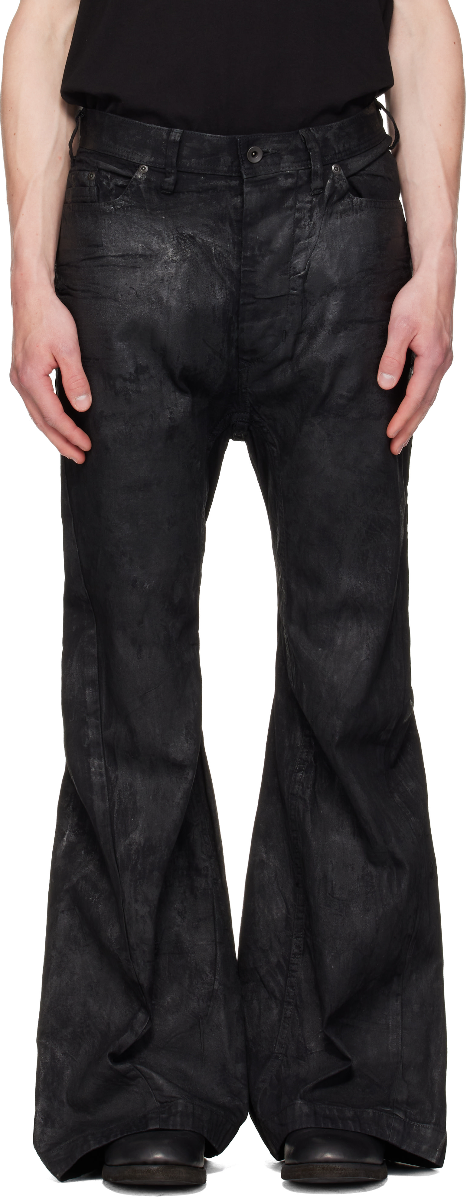 Julius: Black Coated Jet Jeans | SSENSE